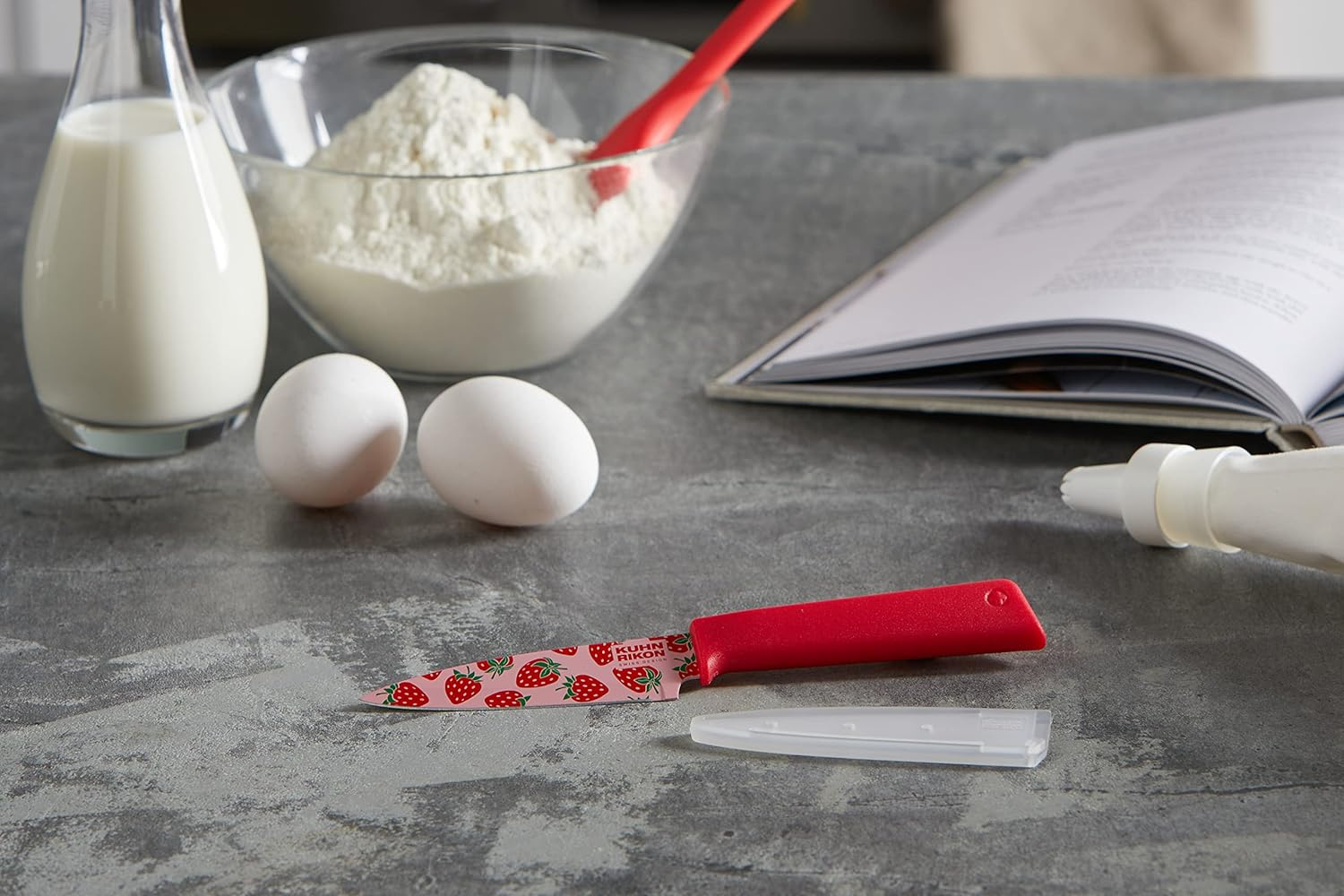 Kuhn Rikon Funky Fruit Strawberry Colori+ Non-Stick Straight Paring Knife with Safety Sheath, Stainless Steel, 19 Cm, - Strawberry image number 2