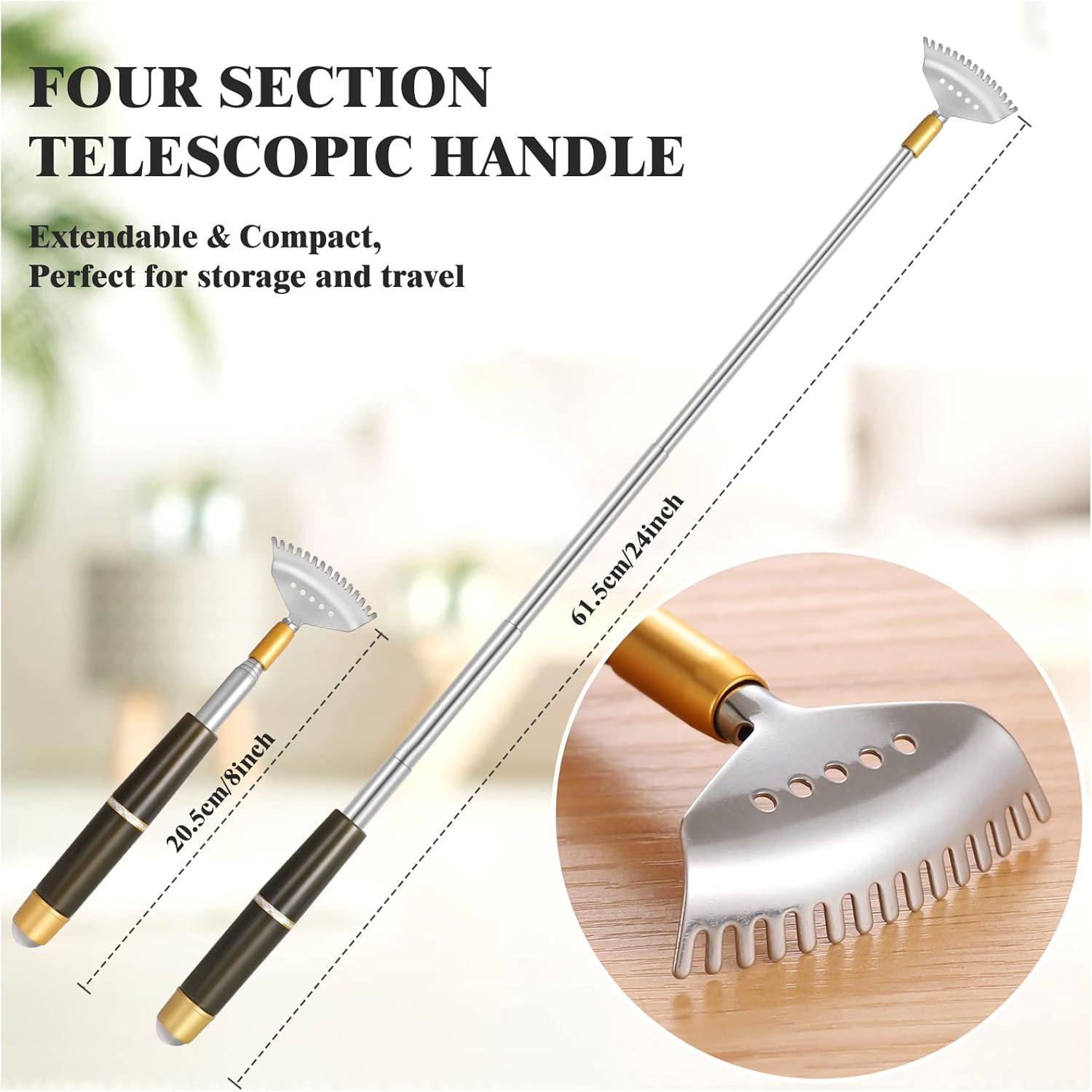 Long Back Scratcher Extendable for Women Men Adults, Sturdy Claw/Anti-Slip Handle/Massage Roller, Portable Metal Head Body Hand Scratcher Massager