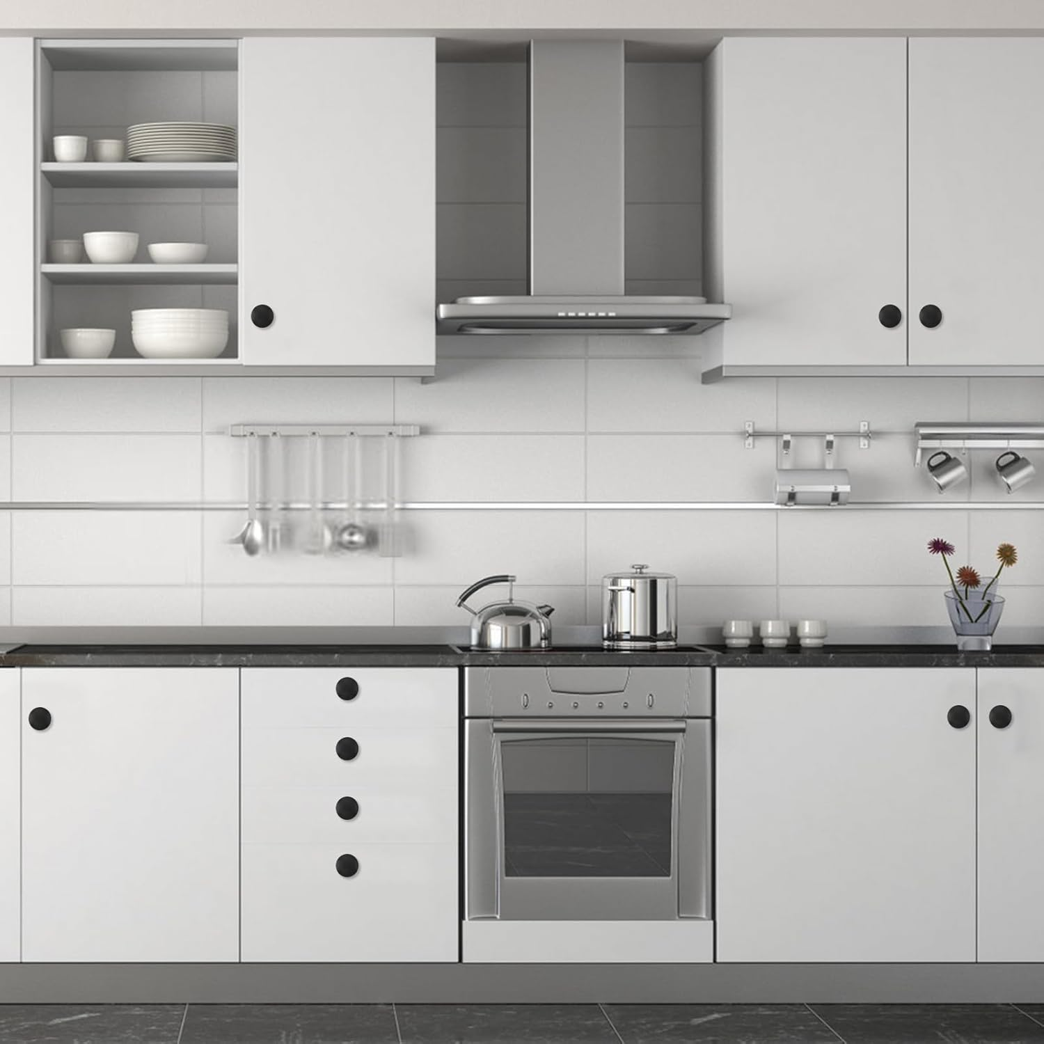 HOJLKLD 12 Pack Matte Black Cabinet Knob 1-1/6 Inch round Cabinet Hardware Knobs for Bedroom Dresser Drawer, Kitchen Cupboard Door and Bathroom Drawer Hardware image number 3