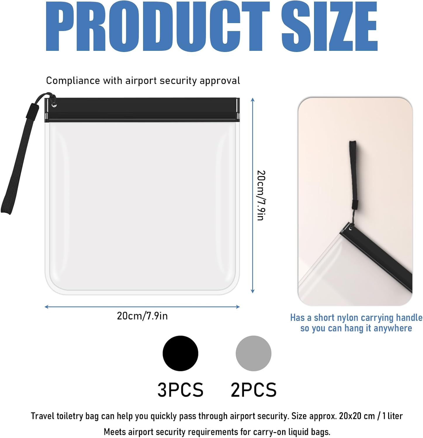 5 Pack Clear Travel Bags for Toiletries, YITOBA Portable Clear Toiletry Bag, Portable Size Waterproof Travel Pouches, Leak-Proof Plastic Pouch for Liquids and Cosmetics (5 Pcs)