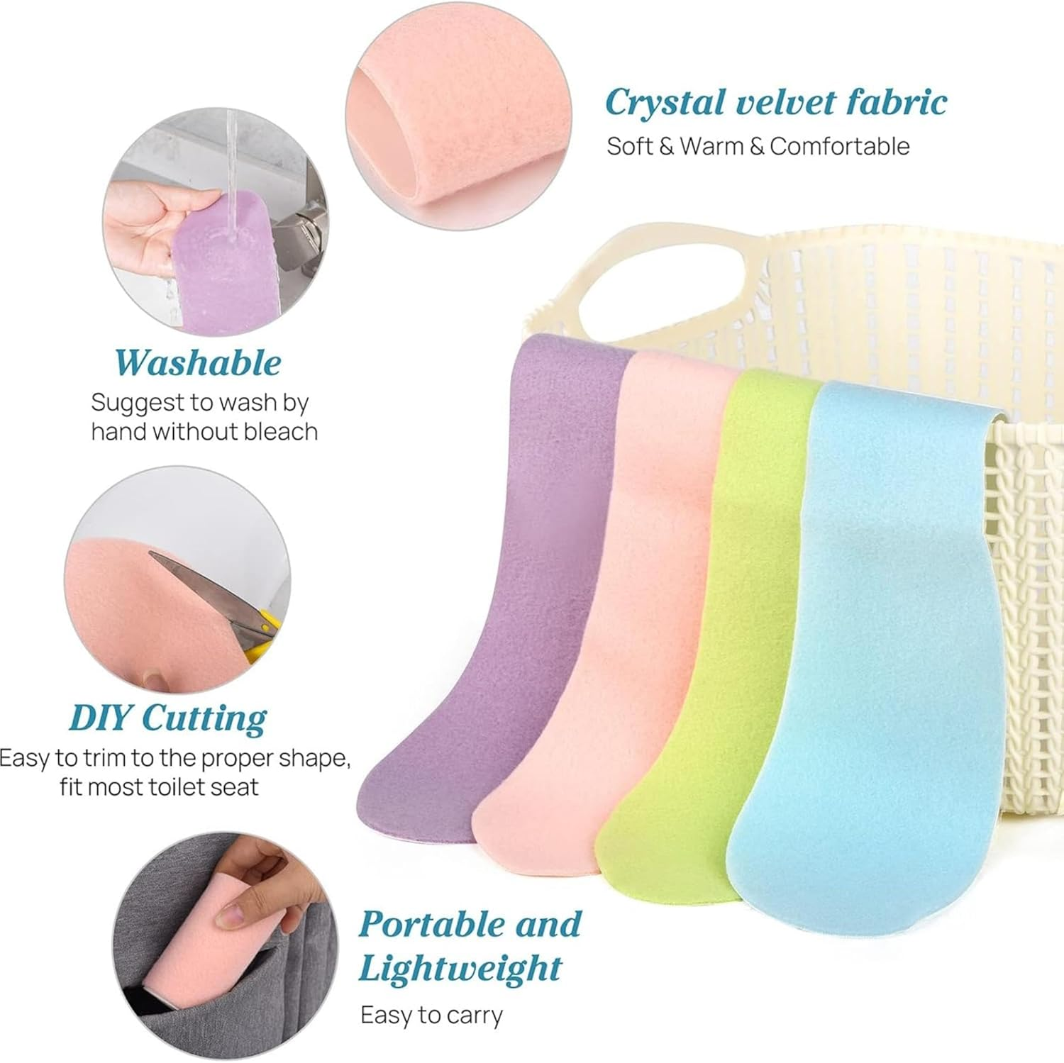 Washable Toilet Seat Covers - Soft, Reusable & Adhesive Pads | All-Season Comfort & Hygiene for Aussie Bathrooms (8 Pairs Purple, Green, Blue, Pink&times;2) image number 6