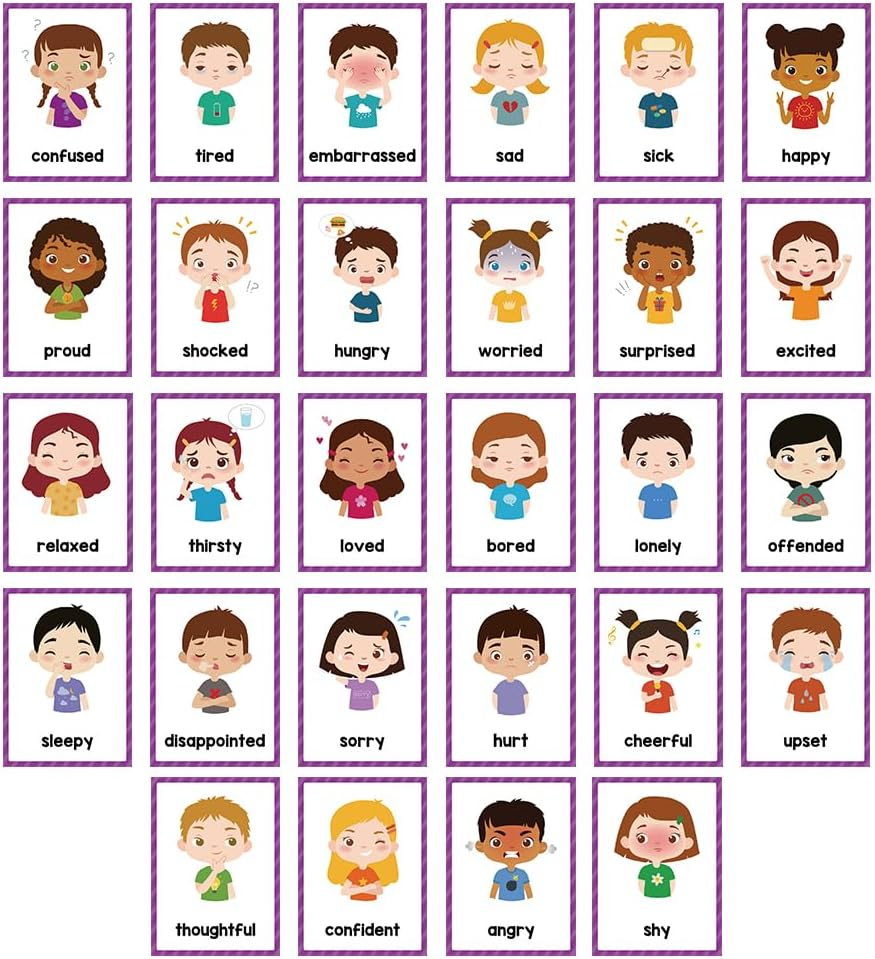 Lachilly Emotions Learning Flashcards, High Frequency Words, Beginning Reading, Kindergarten to 1St Grade, ESL Teaching Materials, Autism Learning Materials, Vocabulary Building, 15 Cards, 28 Words image number 1