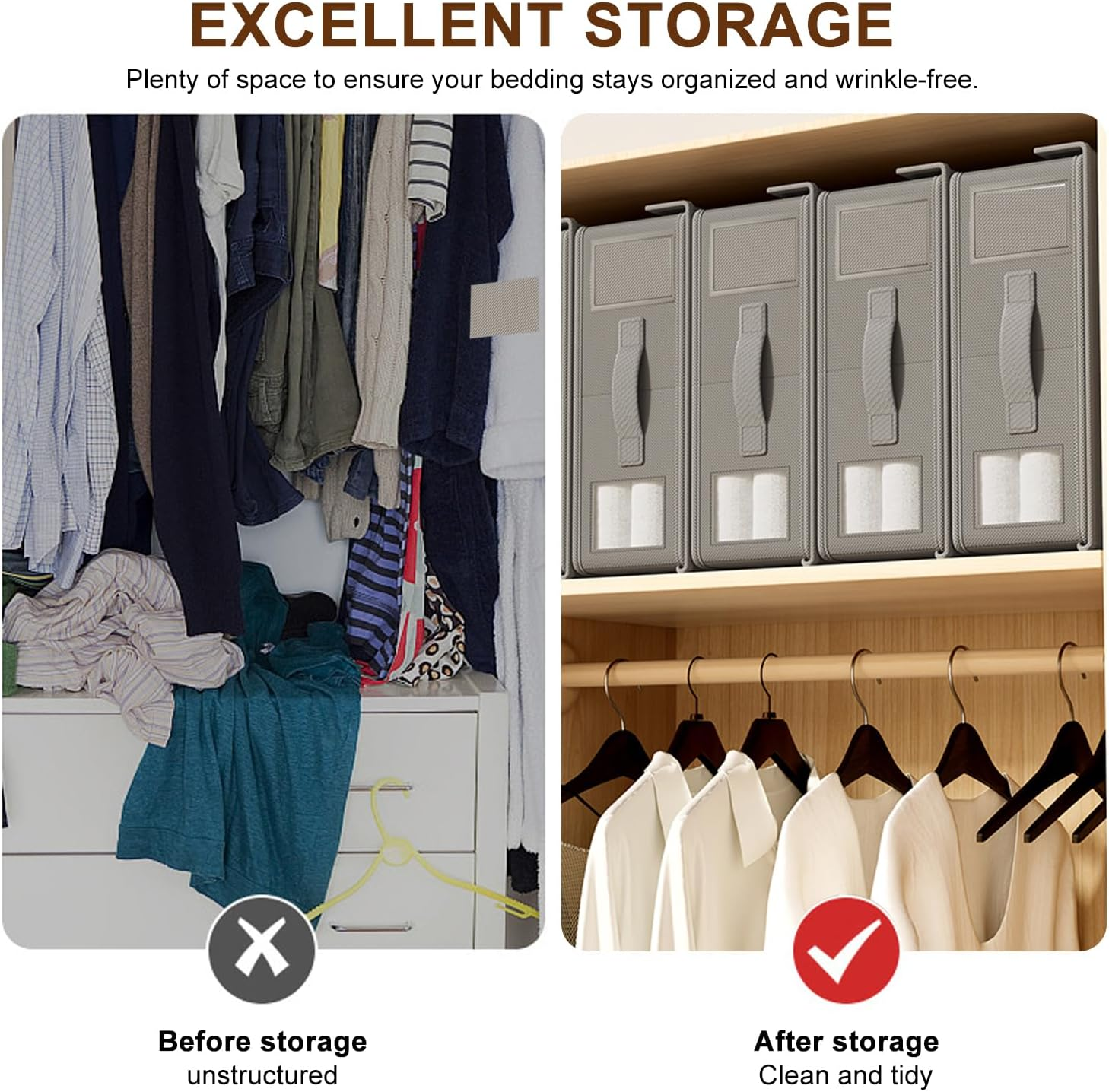 LAMCAN 4 Pack Bedding Storage, Linen Cupboard Storage & Organisation, Foldable. Sheet Organizer for Linen Closet, Suitable for Duvet Cover Sets, Clothes, Blankets image number 3