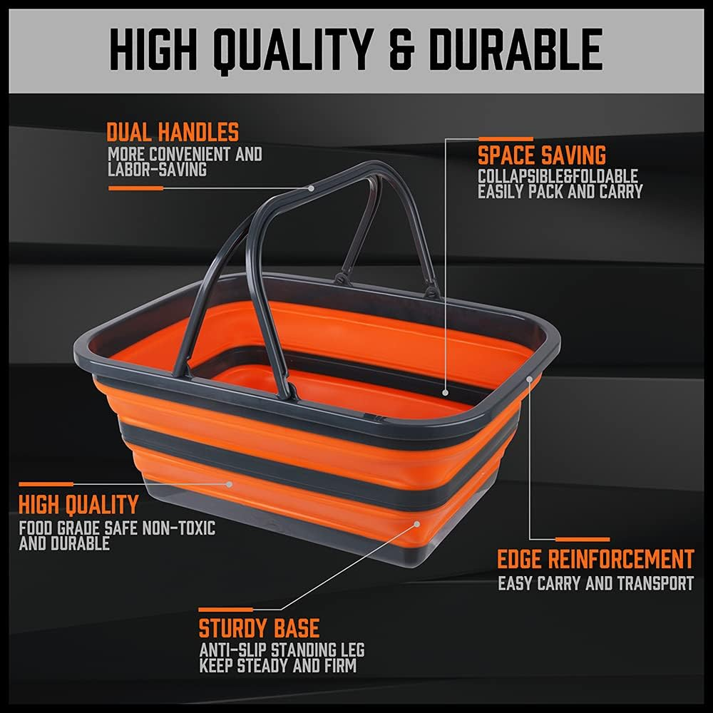 HORUSDY Portable Collapsible Sink, Foldable Large Multifunctional Storage Basket for Outdoor Camping, Wash Basin, Picnic, Hiking, Home. 16L Capacity