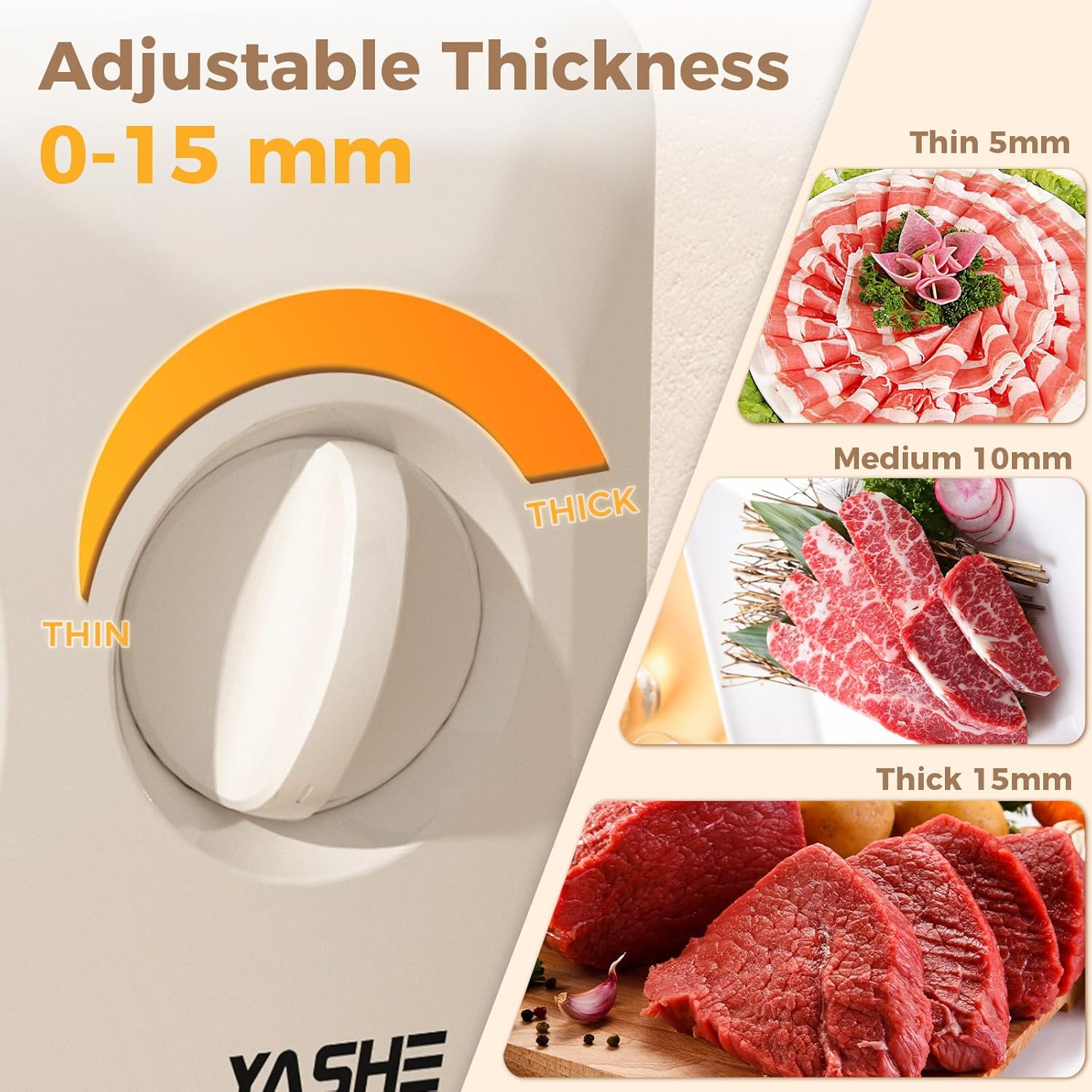 YASHE 180W Electric Home Slicer with Serrated Blade 17Cm, Adjustable Thickness 0-15Mm, Easy to Clean and Safe Design for Meat, Cheese, Bread, Vegetables image number 3