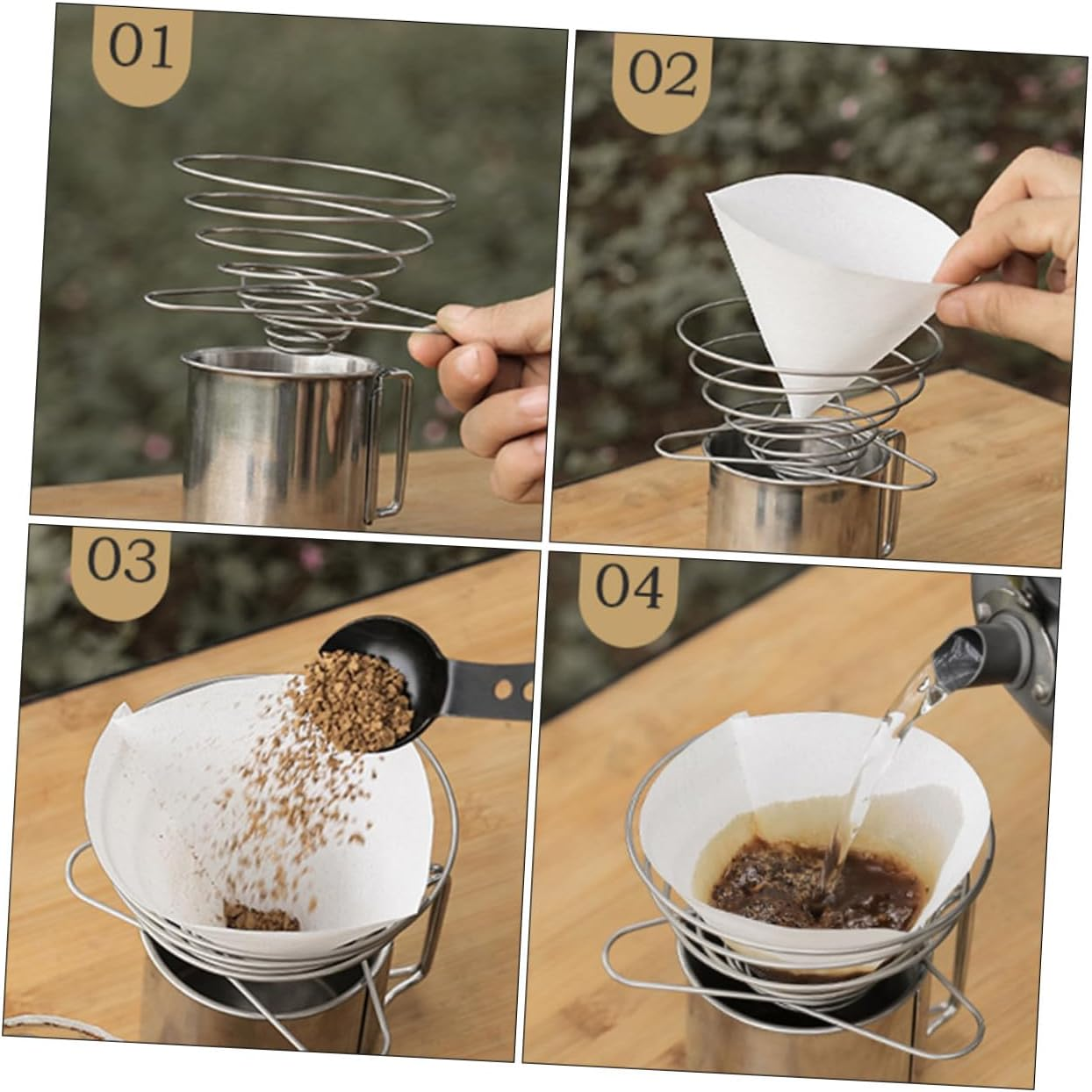 Homoyoyo Stainless Steel Coffee Funnel Large Size Coffee Dripper Filter Cup Folding Reusable Practical Filter for Manual Brewing and Tea Slag Suitable for Home and Travel Use image number 3