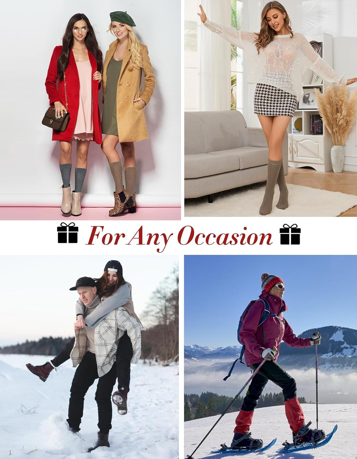 SIMIYA 3 Pairs Wool Socks for Women Winter Warm Hiking Thick Long Calf Slouch Warm Boot Socks - Black/Gray/Coffee image number 6