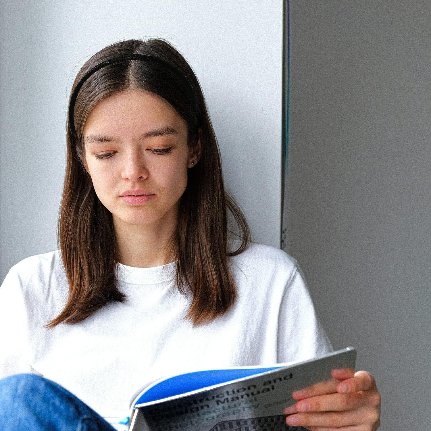 Fashion Headbands, 4Pcs Wide Plain Turban Headband Fashion Cross Knot Hair Bands, Non-Slip Headband Hair Hoop Resin Teeth Comb Headbands, DIY Hair Bands Headbands for Women Girls, Gray Series