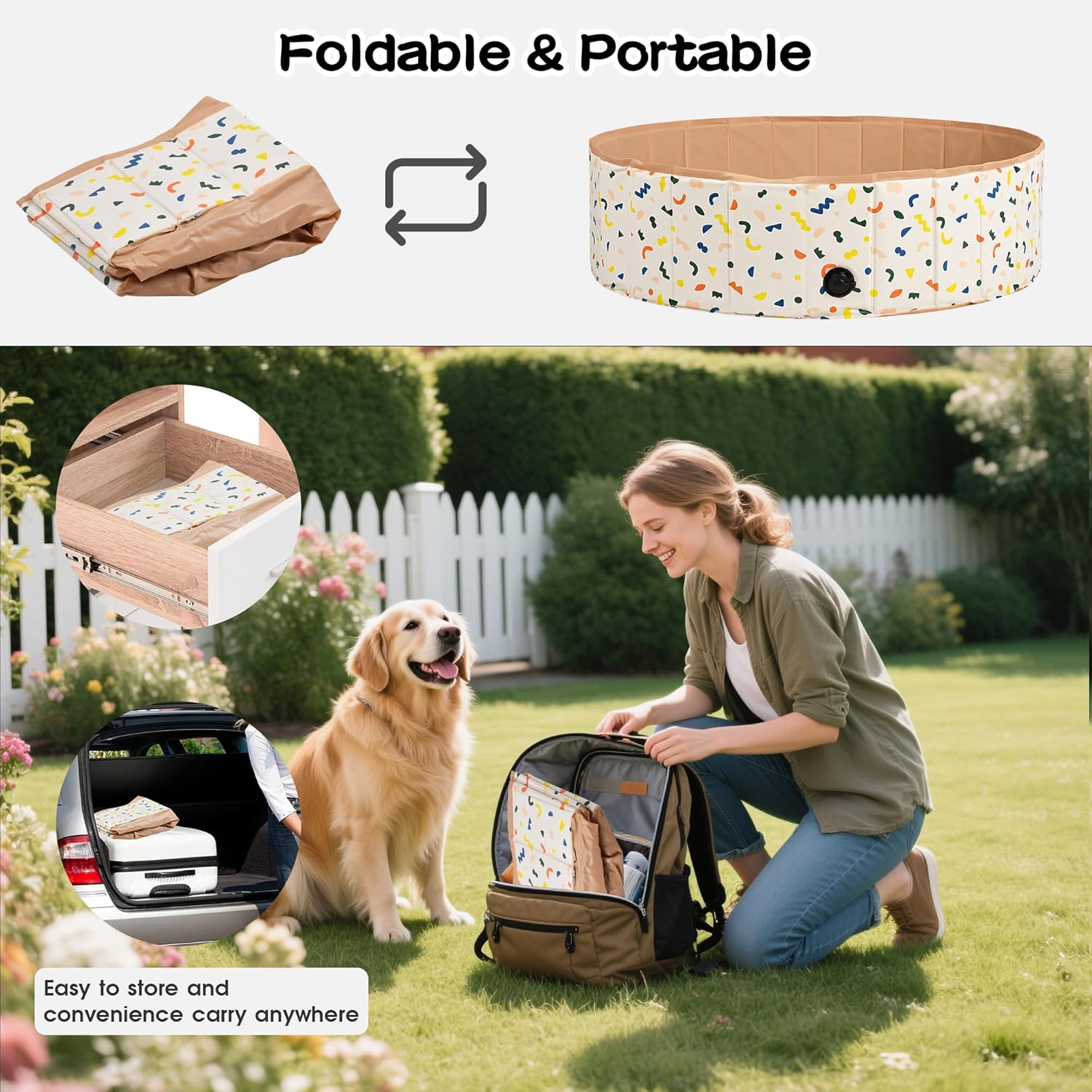 Advwin Foldable Dog Swimming Pool, 120Cm Portable Bath Tub for Pets Dogs and Cats, Non-Slip Bottom Summer Pool, Heavy-Duty PVC Pet Pool for Indoor and Outdoor image number 1