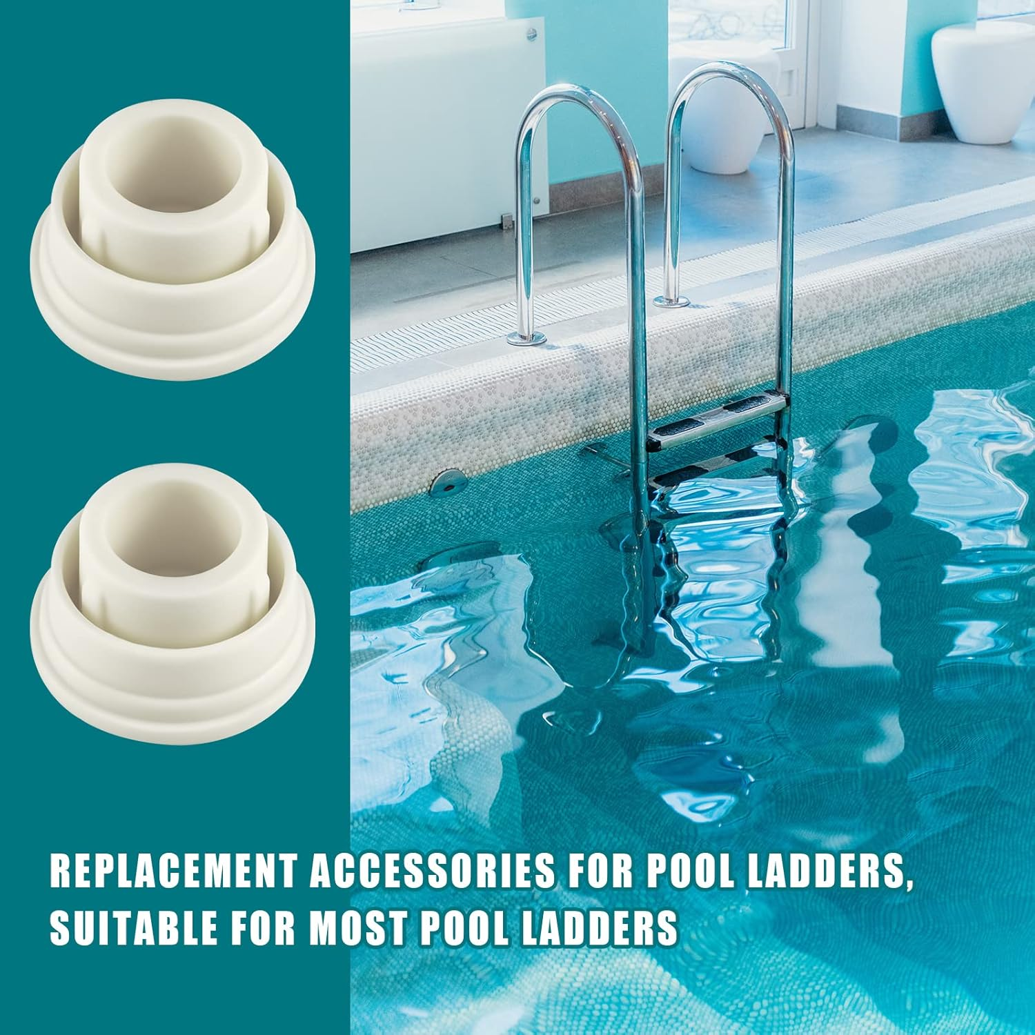 2Pcs Pool Ladder Bumpers, White Pool Ladder Bumpers for Inground Pool to Protect Swimming Pool Ladder Replacement Steps, Rubber Material Pool Ladder Caps Parts. image number 4