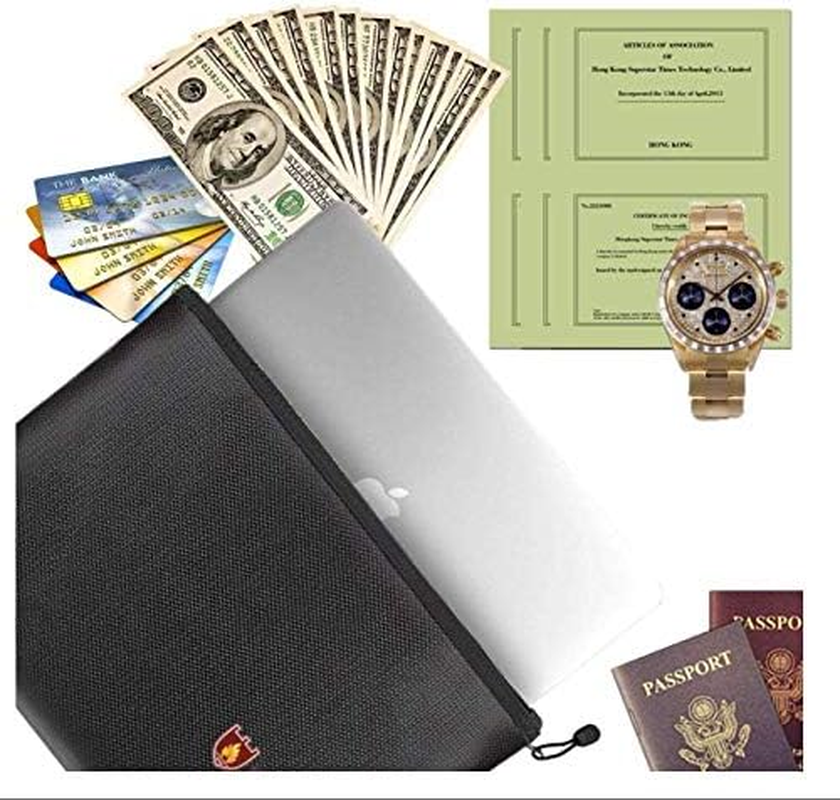 Fireproof Waterproof Document Bag, Pouch for Important Documents and Valuables, Safe Zipper for Passport, Currency and Keys, Black (L-34 * 25Cm) image number 5
