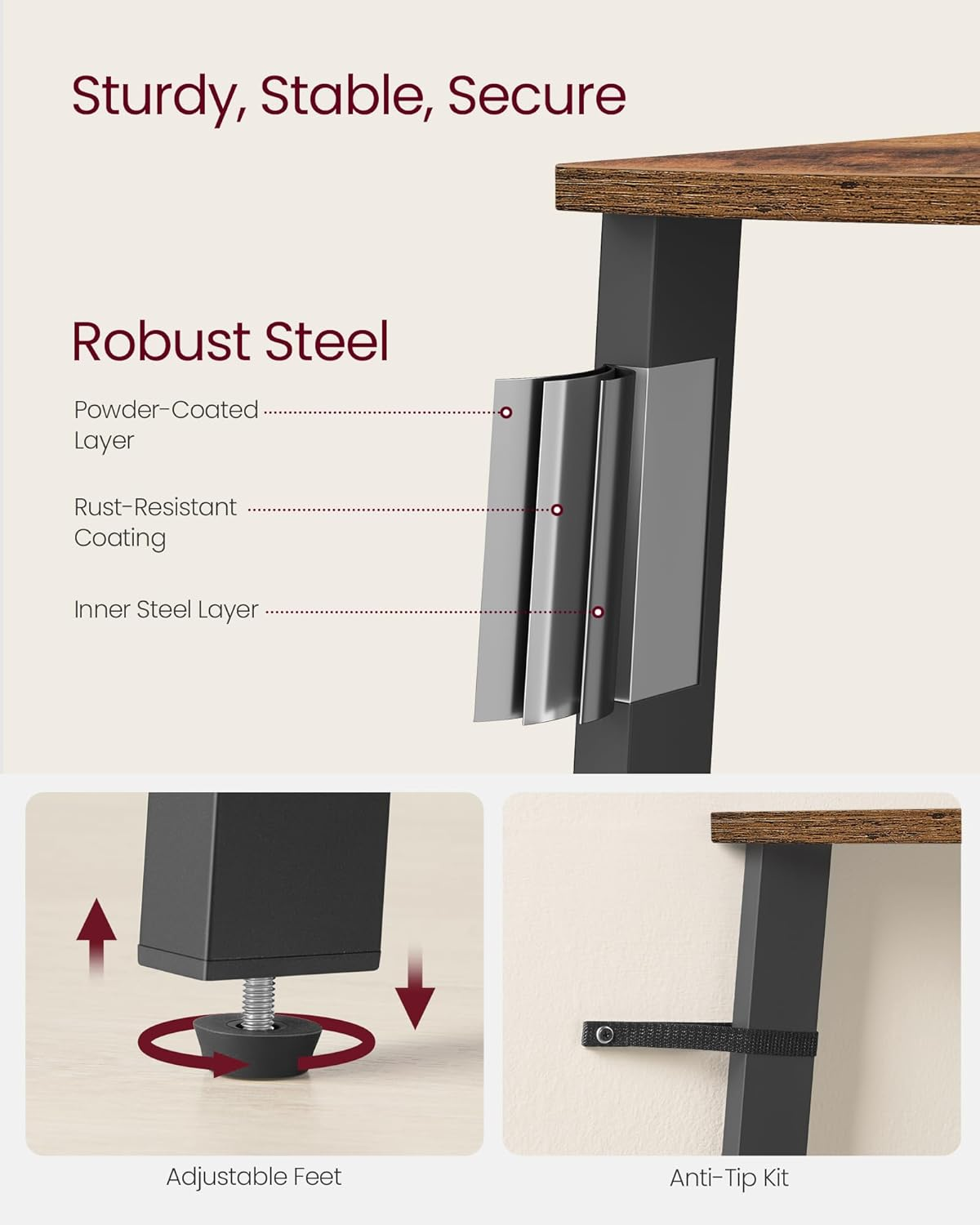 VASAGLE Corner Shelf Stand, 4-Tier Corner Bookshelf, Industrial Corner Ladder Shelf, Plant Stand Display Shelf for Living Room, Office, Kitchen, Rustic Brown and Black ULLS34X image number 2