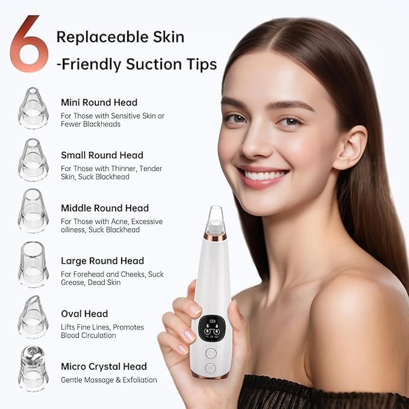 Frafuo Blackhead Remover Pore Vacuum, Facial Pore Cleaner with 3 Adjustable Suction Levels, 6 Probes, USB Rechargeable Blackhead Extractor Tools for Women & Men