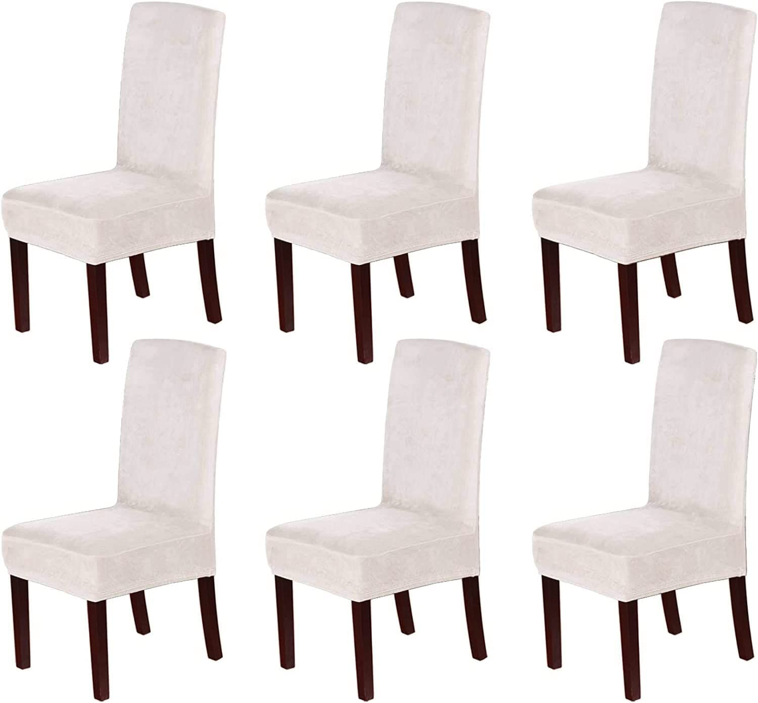 Smarcute Stretch Velvet Dining Chair Covers Set of 6 Chair Covers for Dining Room Parsons Chair Slipcover Chair Protectors Covers Dining, Feature Thick Soft Velvet Fabric, N.Ivory