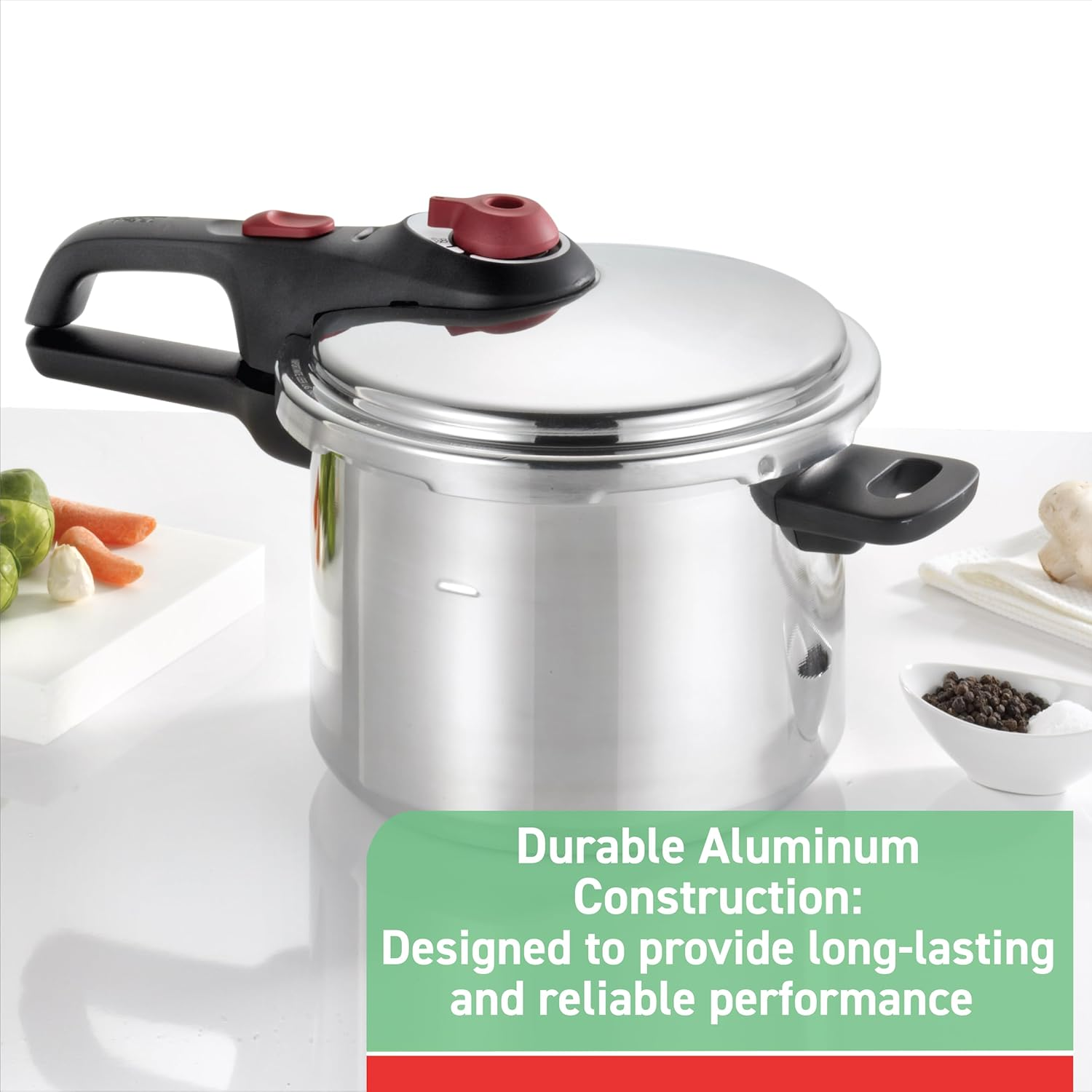 T-Fal P2614634 Secure Aluminum Initiatives 12-PSI Pressure Cooker Cookware, 6-Quart, Siver image number 1