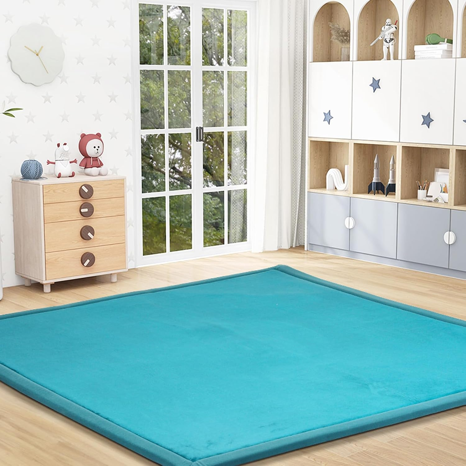 Marlow 120&times;200Cm Coral Velvet Area Rug,3Cm Thick Non-Slip Fluffy Short Pile Crawling Rug, Baby Play Mat,Nursery Modern Washable Soft Rug Yoga Tatami Mat for Children'S Room, Living Room，Bedroom (Blue) image number 5
