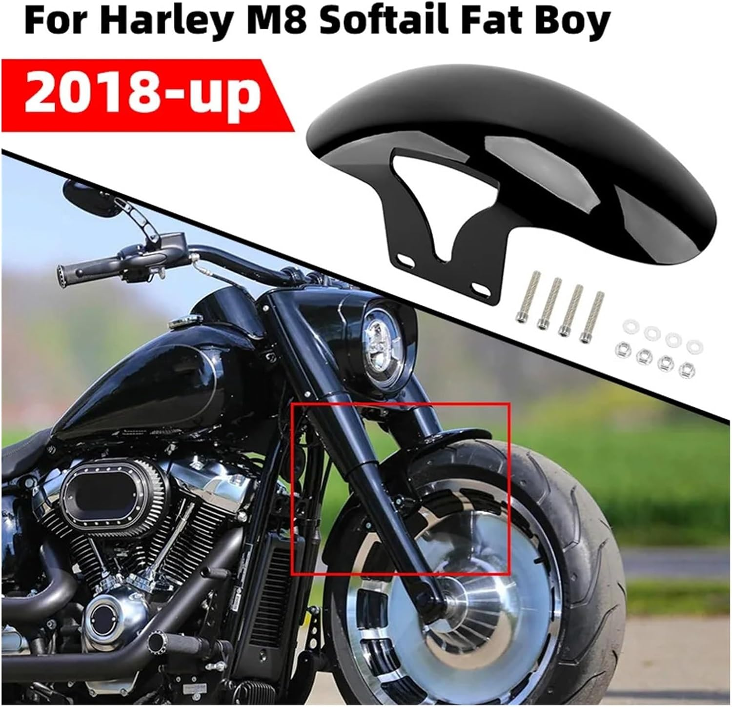 Motorcycle Gloss Black Front Fender Short Mudguards Protector Cover Compatible with Harley Softail M8 Fatboy FLFBS FLFB 2018-Up