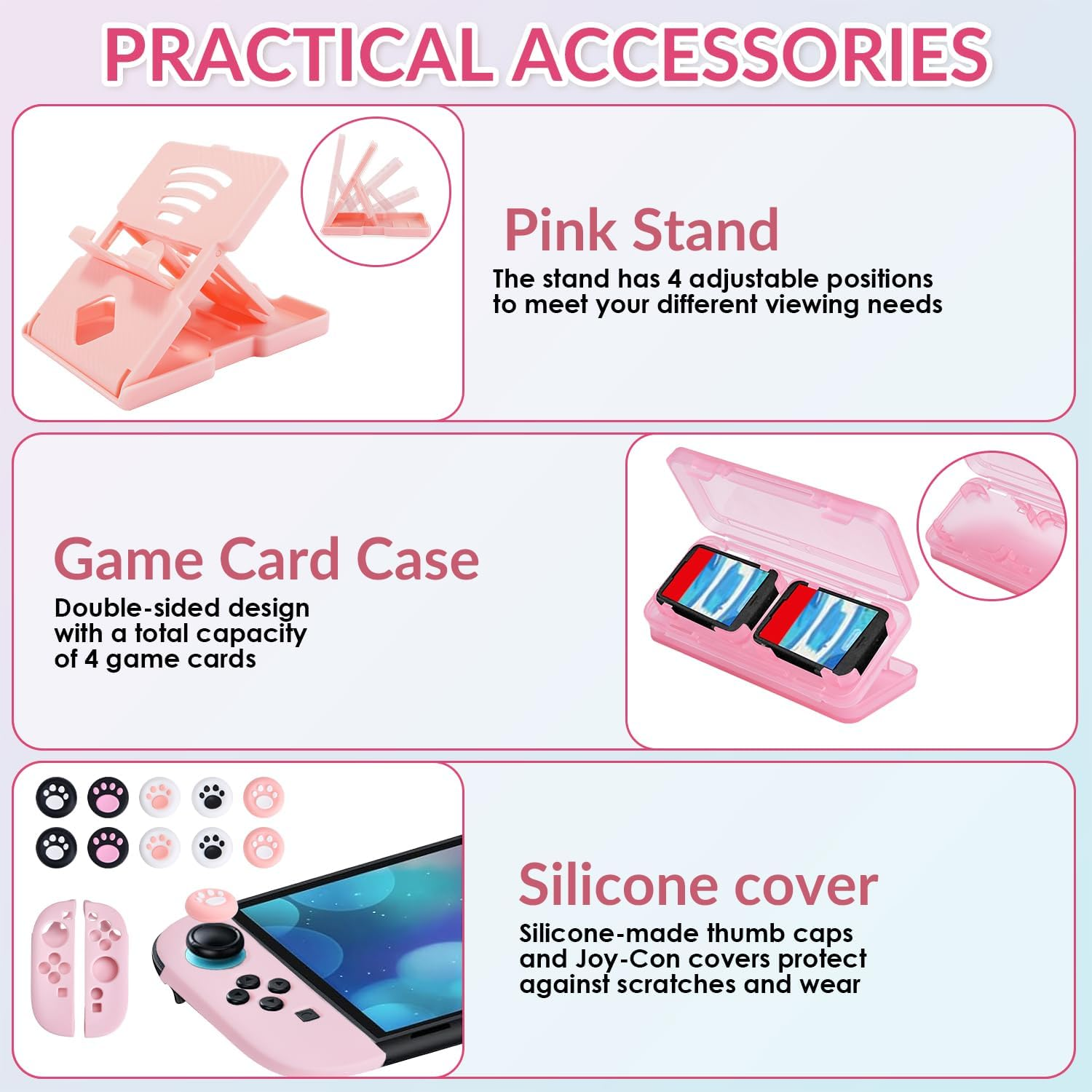 WOTOW Switch 2 Accessories Bundle Kit for Nintendo, Protective Carrying Case with Screen Protectors, Wrist Strap & Console Protective Shells (Pink) image number 6