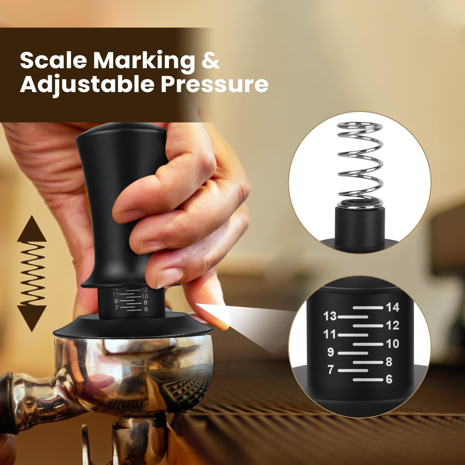 Xkimos 53Mm Coffee Tamper with 53.3-54Mm Portafilters,Coffee Tamper with 304 Stainless Steel Corrugated Base,Compatible with Popular Sage Models,Spring Loaded Adjustable Pressure Coffee Tamper
