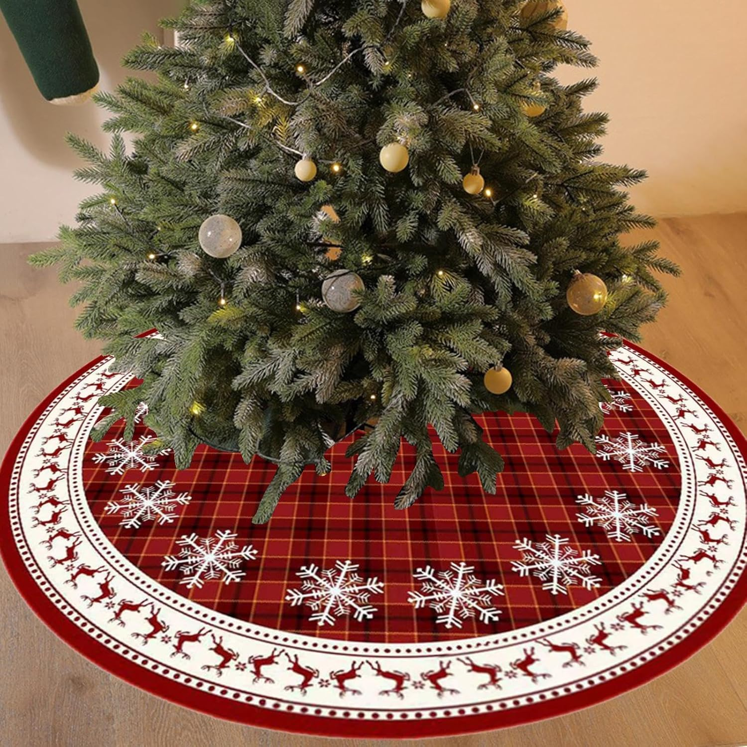 35Inch Christmas Tree Skirt,Winter Holiday Tree Mat Snowflake Elk Decorative Xmas Tree Base Cover Xmas Tree Skirt for Bedroom image number 5