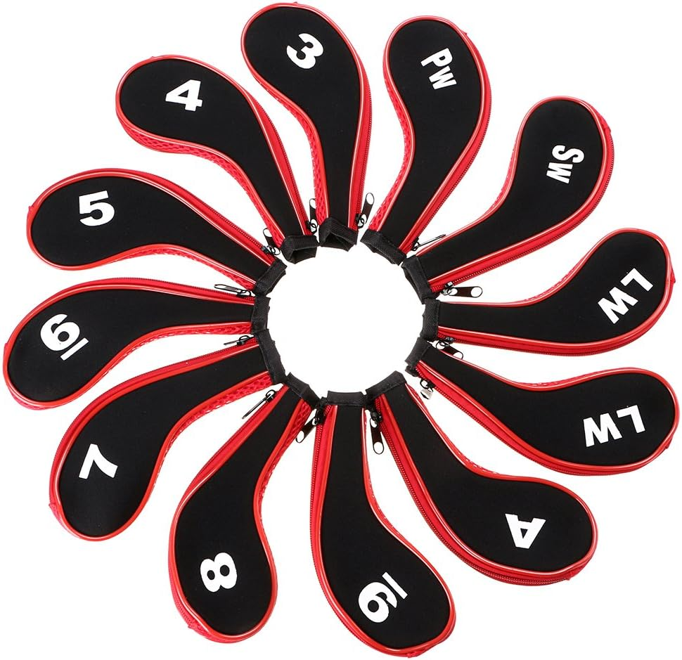 Hipiwe Number Print Golf Club Irons Covers Neoprene Zippered Driver Head Cover with Long Neck-Set of 12 image number 2