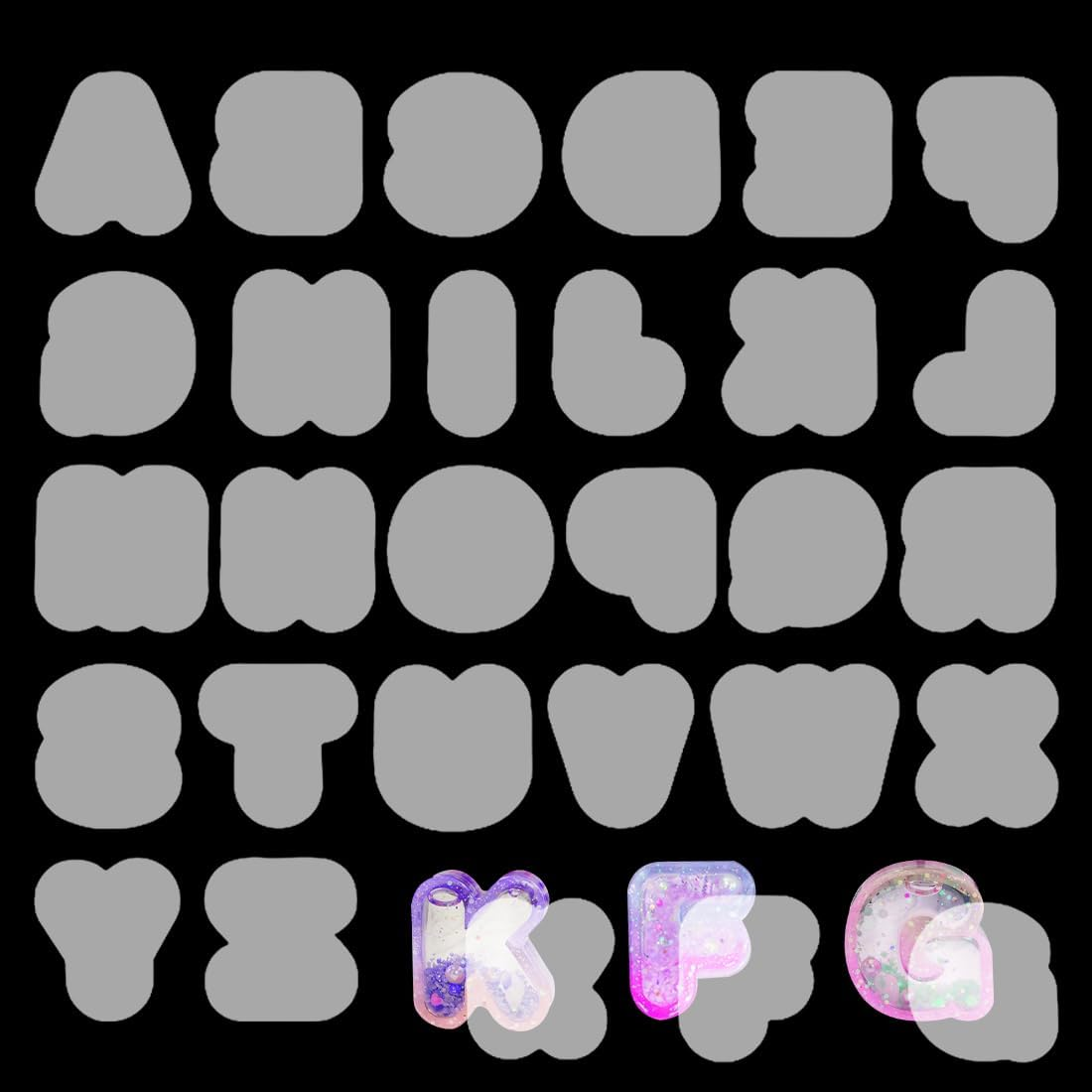 Voyyphixa Alphabet Resin Molds Resin Shaker Molds Charms Epoxy Quicksand Silicone Casting Molds with 26PCS Seal Film for Keychain Jewelry Pendant DIY Decoration Art Craft (Quicksand Mold)