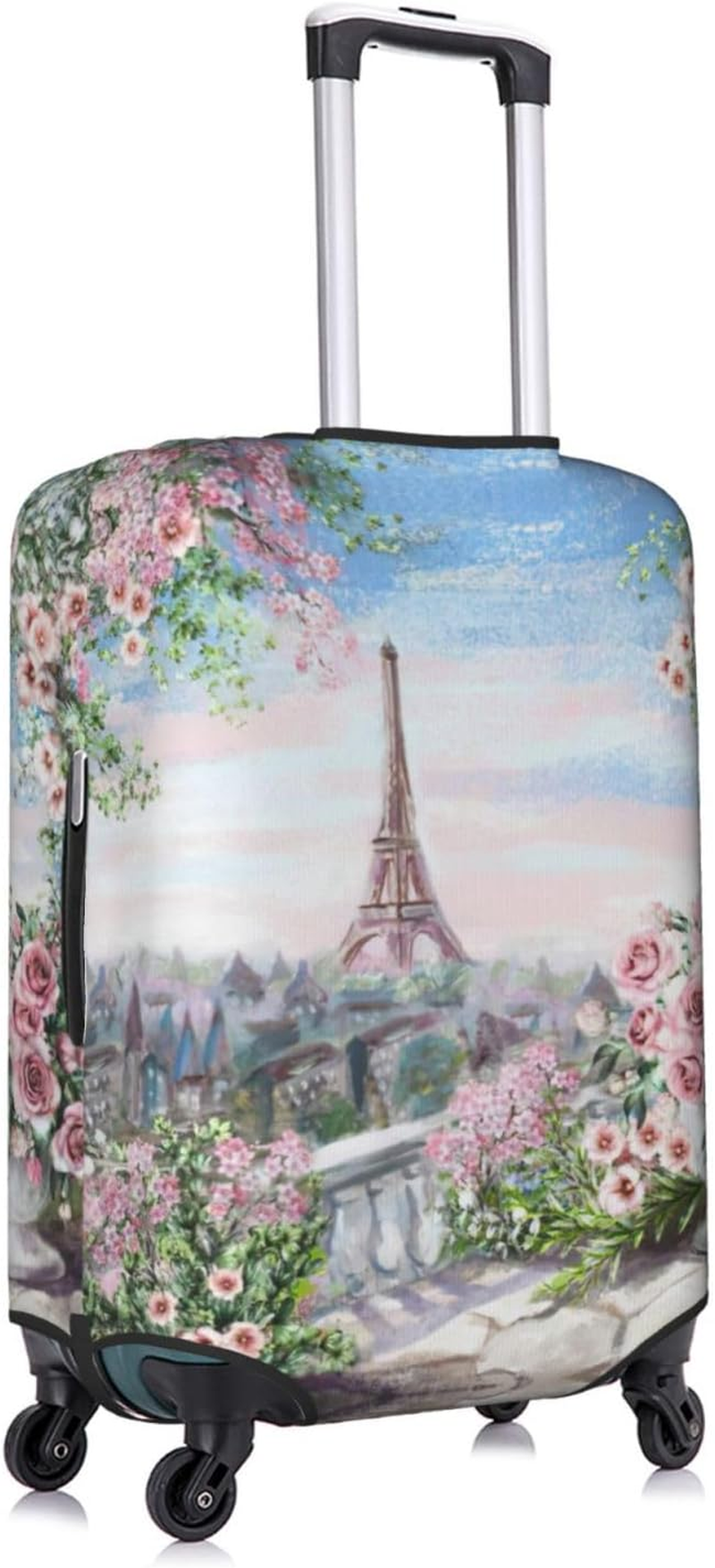 Odddot Paris Eiffel Tower with Flowers Print Travel Luggage Cover,Suitcase Protector Cover, Washable Baggage Covers,For 18-32 Inch Luggage, Paris Eiffel Tower with Flowers, Small image number 2