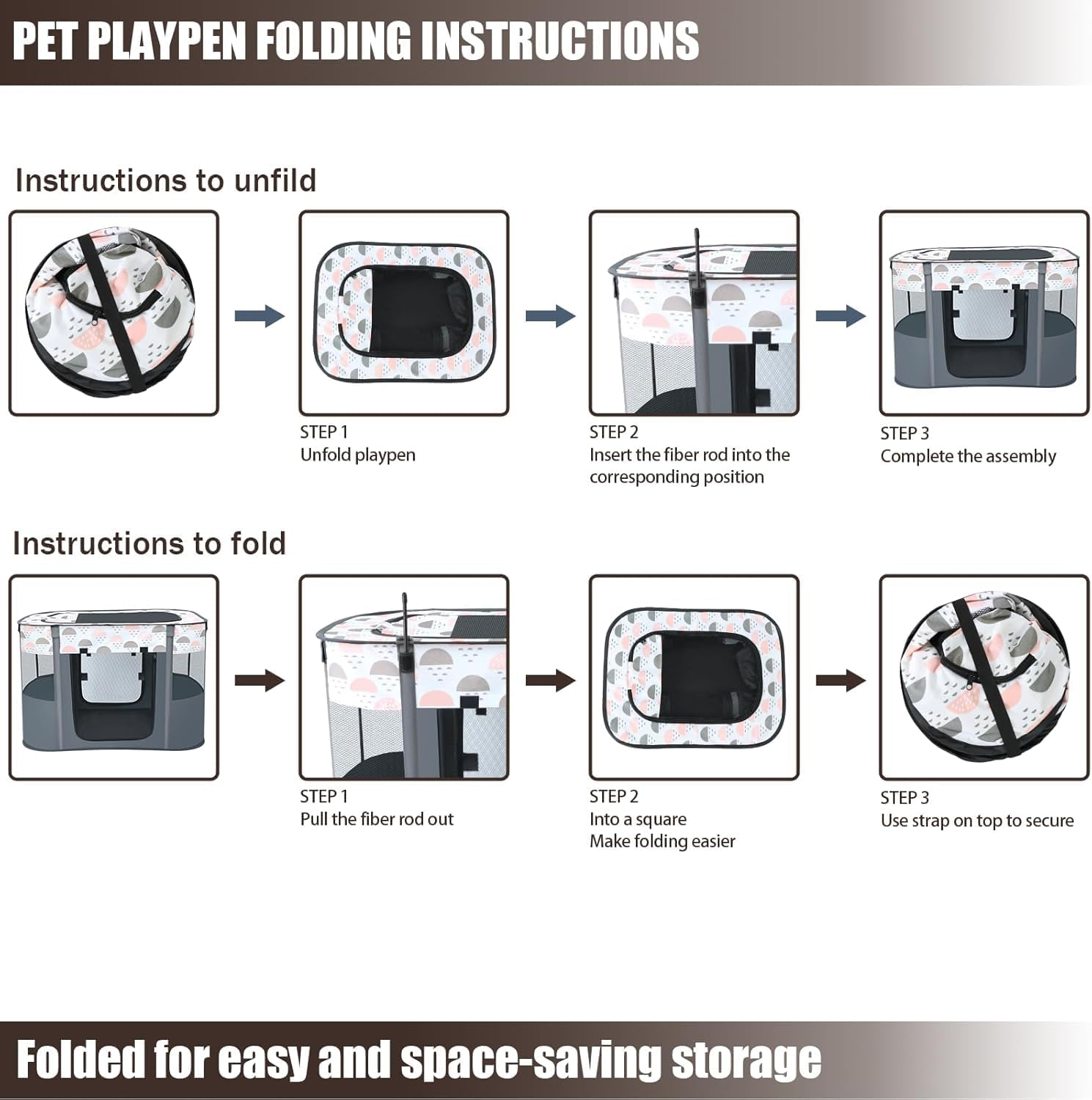 Portable Pet Playpen,Dog Play Pen Indoors,Foldable Dog Cat Tent with Carry Bag for Puppy Kittens Rabbits,Puppy Crate Pet House for Outdoor Travel Camping Use (Large) image number 5
