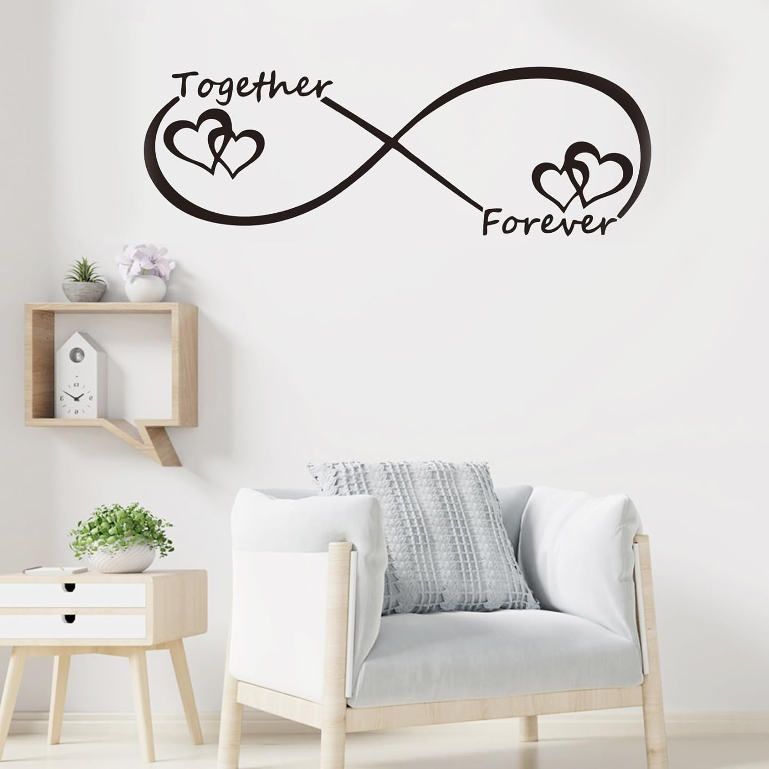 Love Heart Together Forever Carved Vinyl Wall Decor, His and Hers Bedroom Decor, DIY Removable Wall Decals Peel and Stick, Home Sweet Decoration, Mr and Mrs Wall Decors for Bedroom Couples,Living Room image number 3
