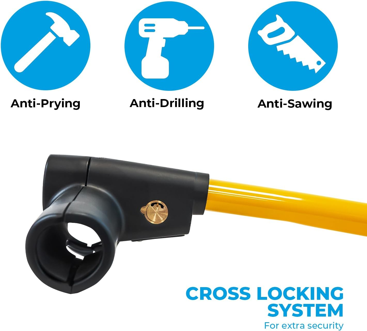 Simply SWL200 T-Bar Alloy Steel Steering Wheel Lock, Adjustable Hook, Heavy Duty, Universal Fit, Yellow, 10.2 Cm*16.2 Cm*40.5 Cm image number 2