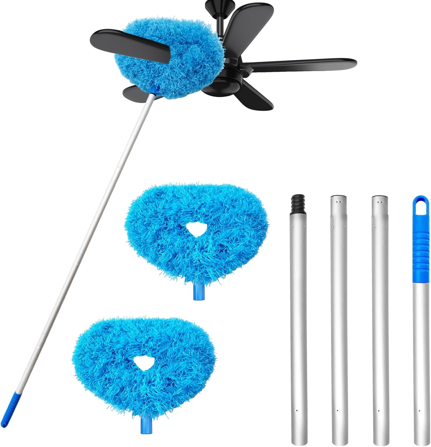 Ceiling Fan Cleaner Duster,Reusable Microfiber Ceiling Fan Blade Cleaner Duster with Extendable Long Handle Removable 13 to 48 in for Cleaning Bookshelves,Door,Window Top (Blue)