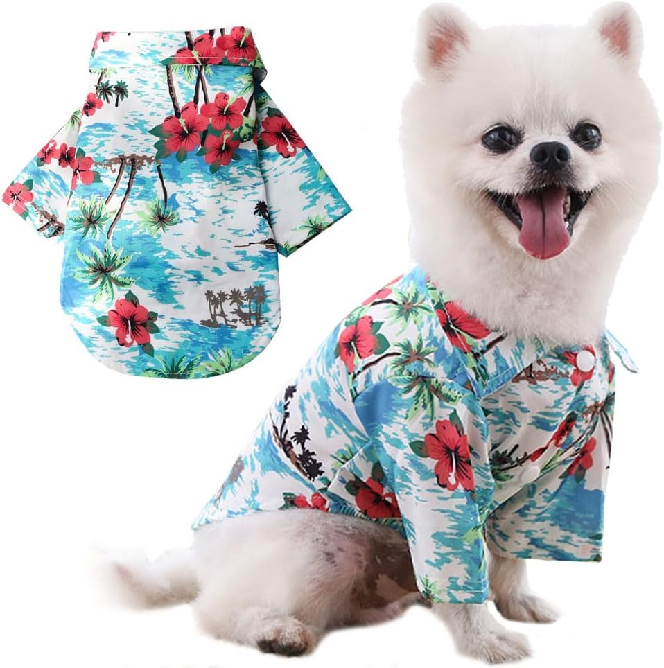 Voarge Pet Polo Shirt, Hawaiian Style Floral Dog Shirt, Printed T-Shirts, Stylish Breathable Dog Summer T-Shirt for Small to Medium Dogs Cats (Pineapple Navy, XL)