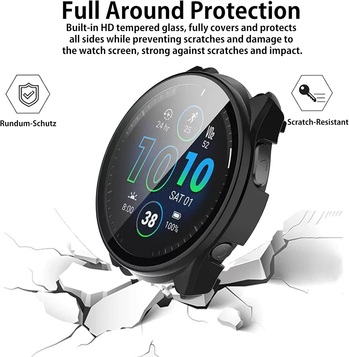 KANOYO Case Compatible with Garmin Forerunner 965 Protective Case, Integrated PC + Glass Material, Ultra Thin HD Tempered Glass Glass, Scratch-Resistant, Full Protection Case (Blue) - Deep Green image number 4