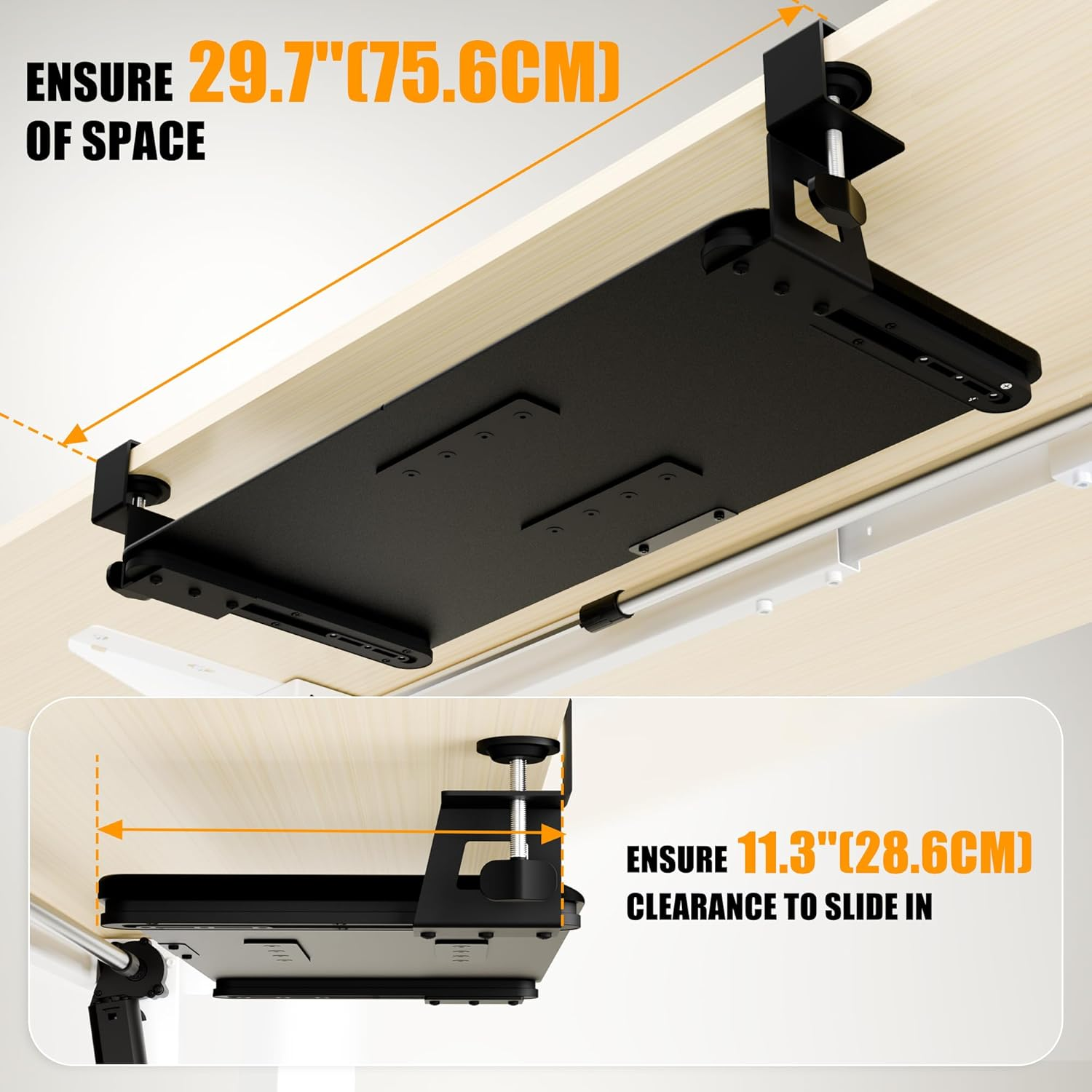 ERGOMAKER Keyboard Tray under Desk, Small Computer Desk with Keyboard Tray 25.6" X 11.8" Steady Slide-Out Computer Drawer for Typing, Black - Black image number 4