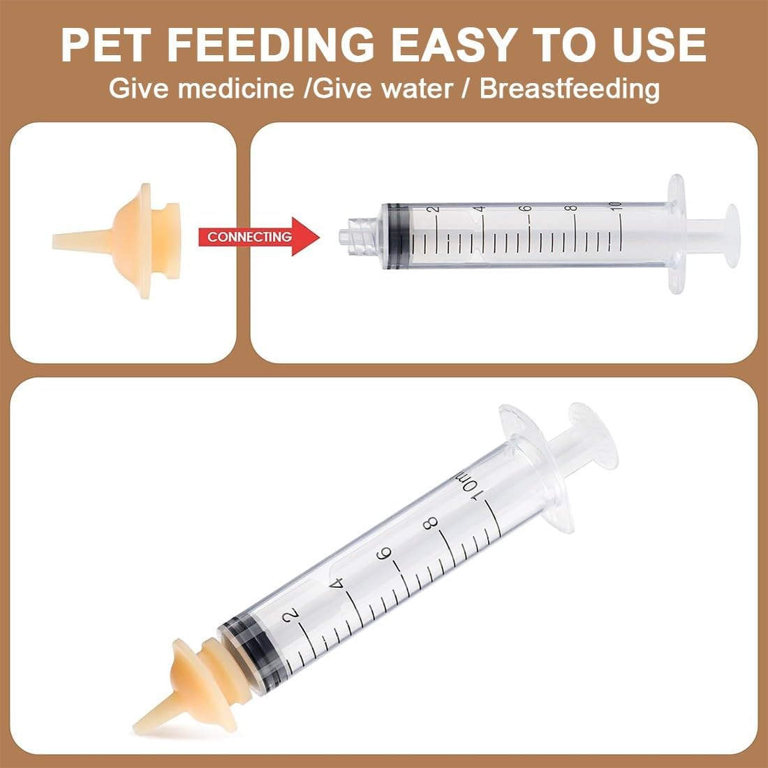 JEYORZY Pack of 5 Pet Feeding Silicone Nipples, Cat Milk Breeding Bottle for Puppies, Kittens, with Syringes, Plastic Syringe, Feeding Syringes Small Animals, for Puppies, Dogs, Cats or Other Pets image number 3