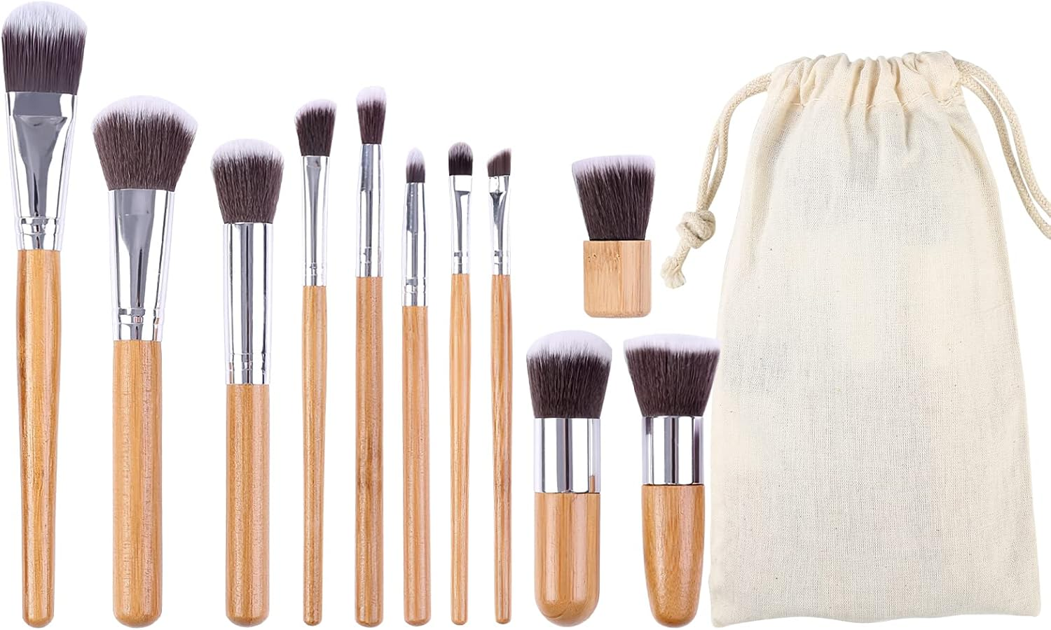 11 Pieces Make up Brushes, Make up Brush Set Bamboo Handle, Synthetic Cosmetics Brush Foundation Powder Blending Blush Concealers Eyeshadow Eyeliner Soft Makeup Brushes Kit with a Portable Bag image number 2