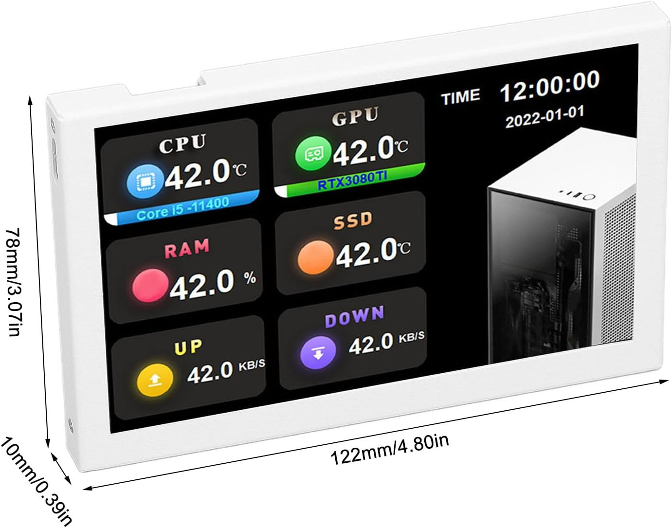 IPS USB Mini Screen, 12.7Cm Temperature Display Monitor, 800X480 Resolution, Aluminium Alloy, White, Type C Interface image number 4