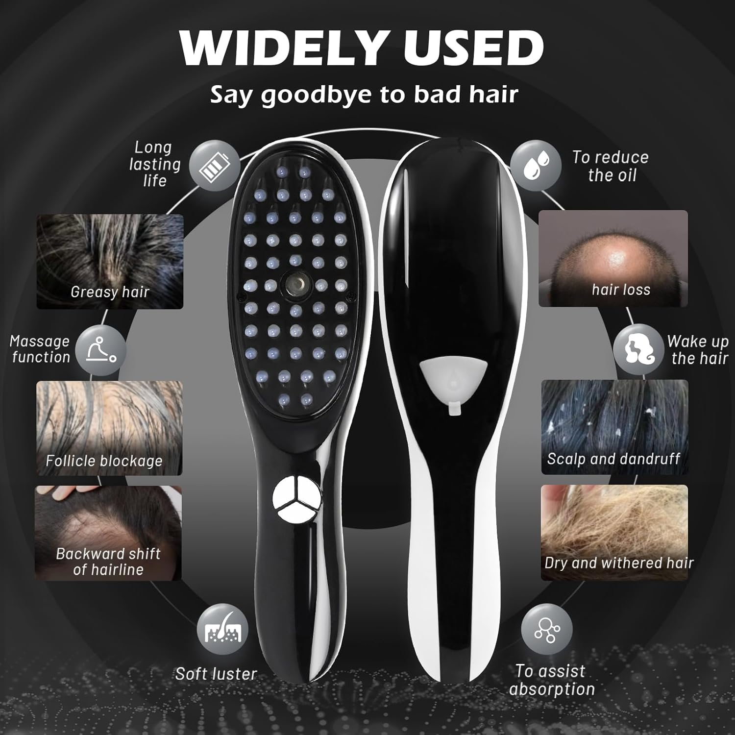 Phototherapy Massage Comb Multi Functional Three in One Phototherapy Hair Brush,Used for Head Care to Prevent Hair Loss image number 2