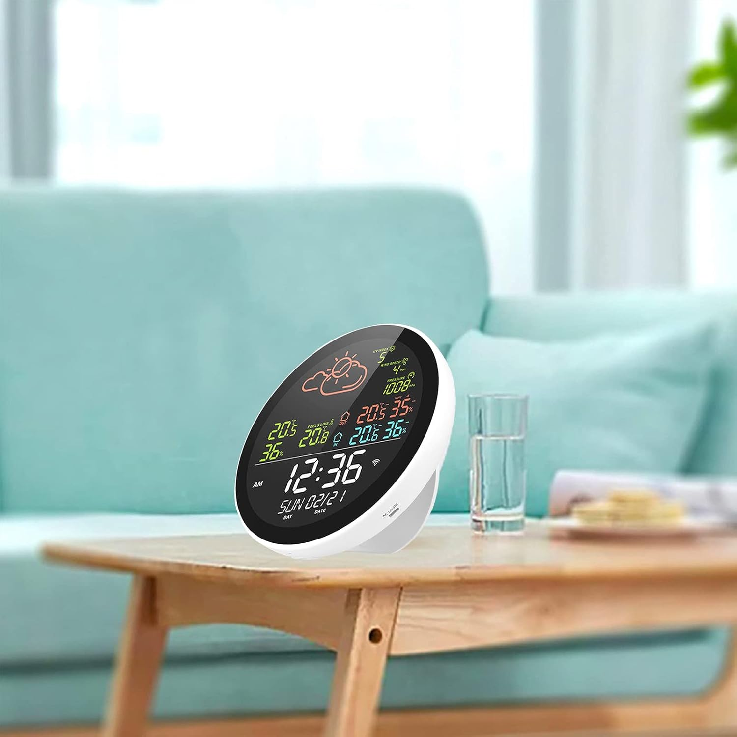 Nurdo Tuya Wifi Smart Weather Station with Clock Indoor and Outdoor Temperature&Humidity Meter Multifunctional Large Color Screen Weather Clock Temp.&Humidity Gauge with 3 Sensor - With 3 Sensors image number 3