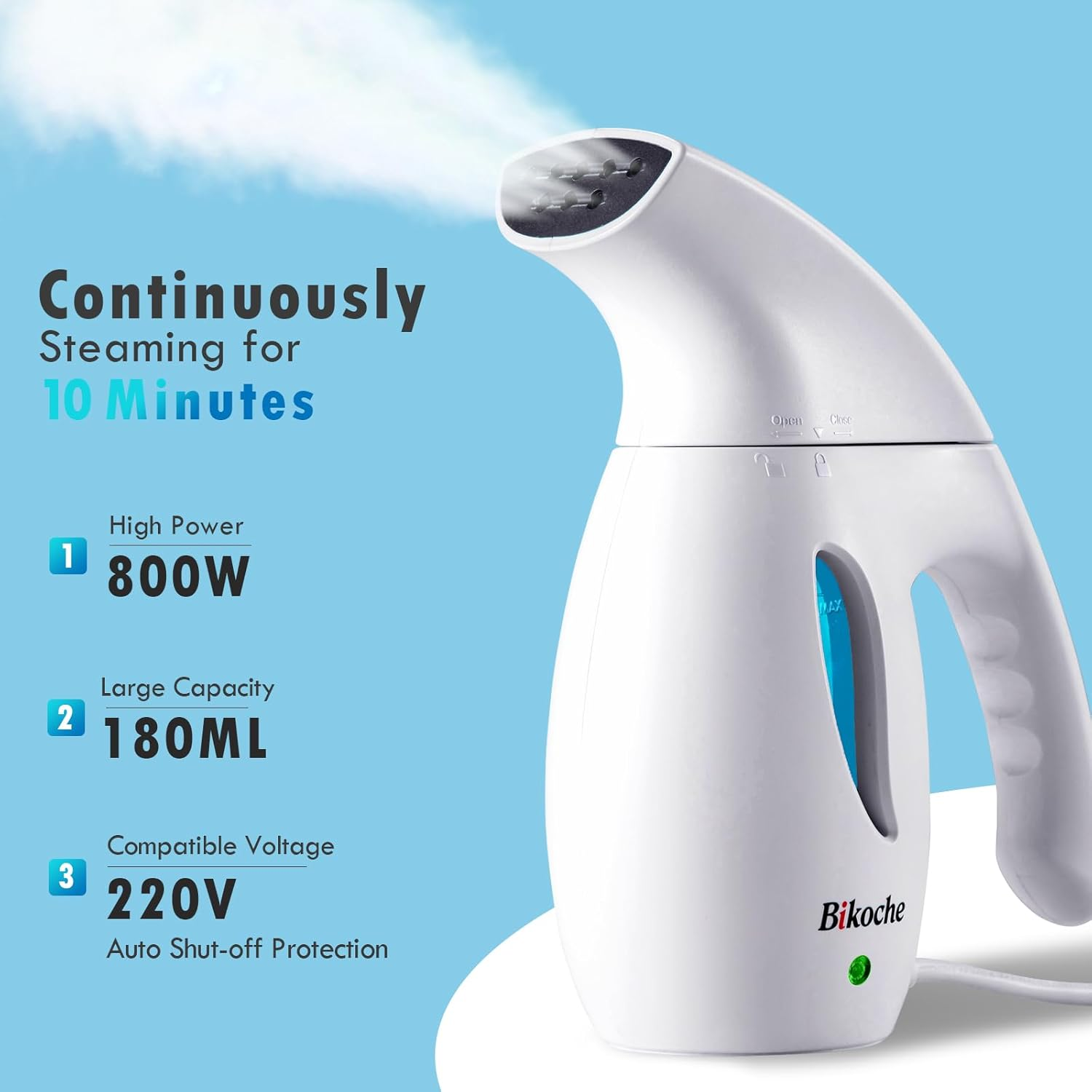 Bikoche Garment Steamer Iron, 4-IN-1 Handheld Steamer for Clothes, Portable Iron Steam, Auto Shut-Off Protection, 180ML - White image number 4