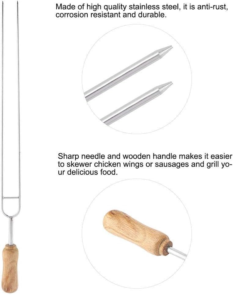 U Shape Stainless Steel BBQ Skewers, Kabob Skewer with Wood Handle Roast Needle Sticks, Double Prong Skewers-U-Shaped Barbecue Needle Chicken Wing Fork for BBQ Cookware Campfire Grill Cooking image number 6