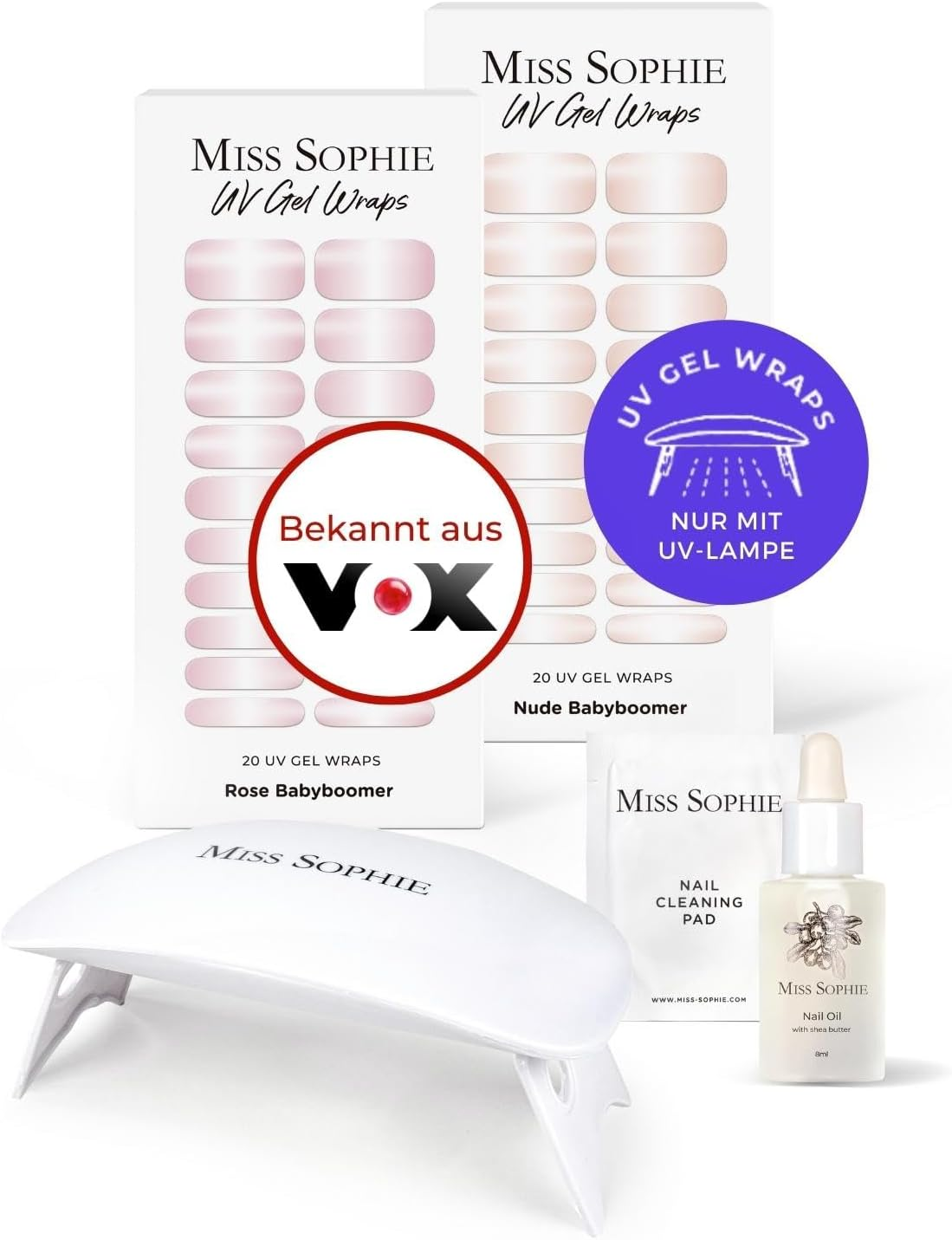 Original Miss Sophie UV Starter Set I Self-Adhesive UV Nail Foils I Nail Stickers in Rose Baby Boomer & Nude Baby Boomer I No Chipping I Long Hold I Quick & Easy Application image number 1