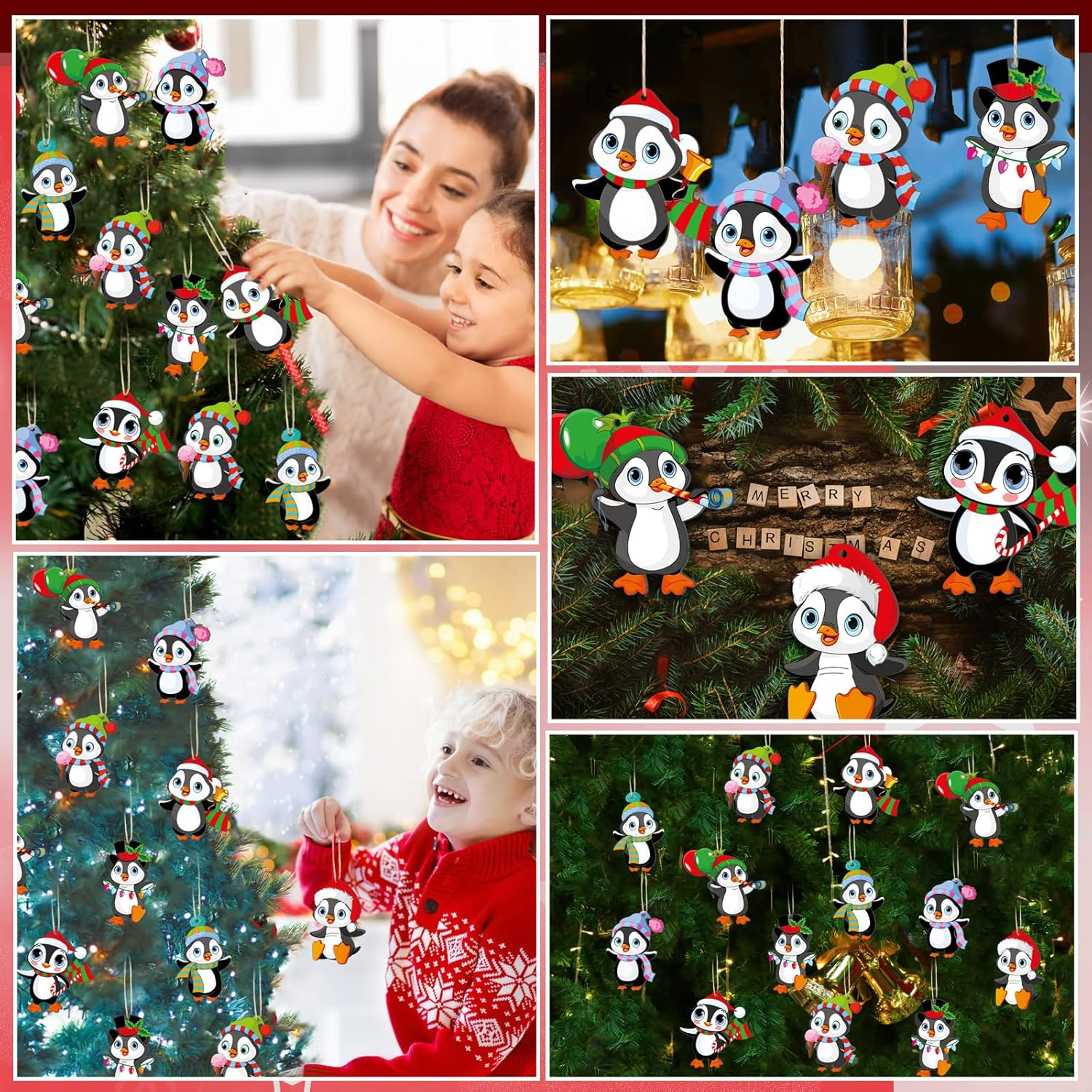 Gerrii 40 Pieces Christmas Penguin Ornaments Bulk for Xmas Tree Wood with Rope Dancing Penguin Ornaments for Christmas Holiday Party Decorations image number 4