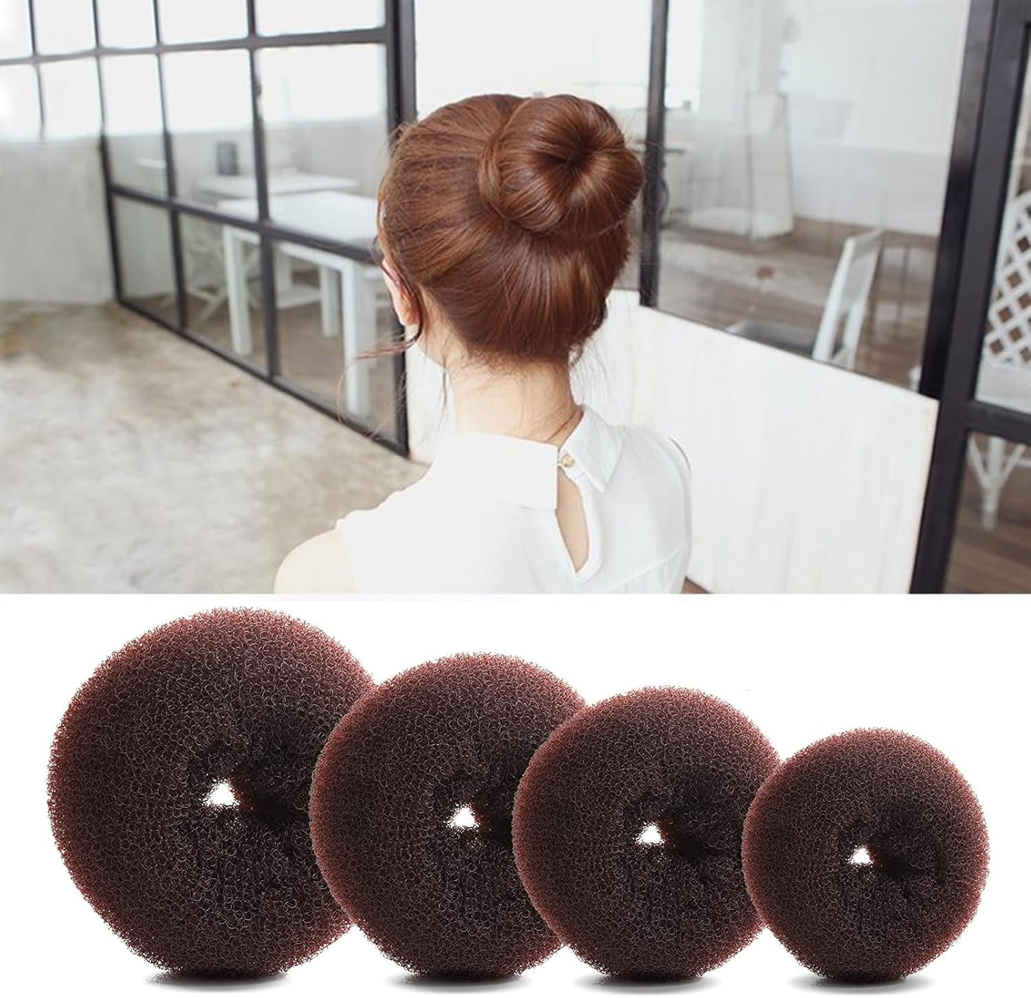 7-Piece Bun Pillows, Doughnut Hair Bun Maker Set, Updo Accessories, Hair Bread Maker, with 5 Elastic Hair Bands and 10 U-Shaped Hairpins, Hairstyle Aid Set for Children, Girls, Women image number 6