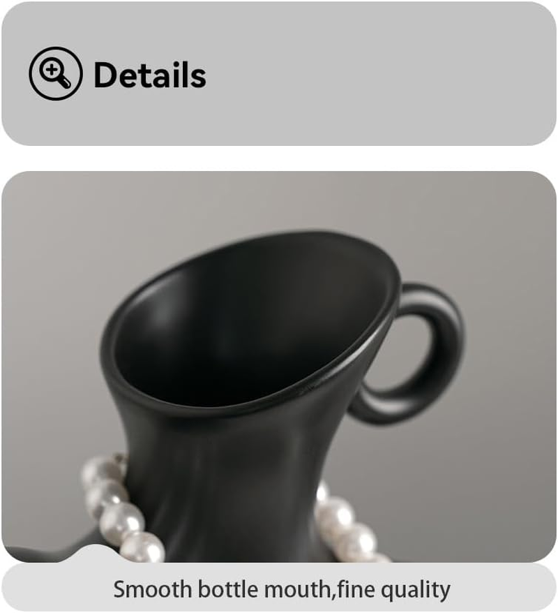 Virellisee Black Vase, 8.2" X7.2, Ceramic Body Art Vase, Suitable for Living Room, TV Stand, Office, Home Decor image number 1