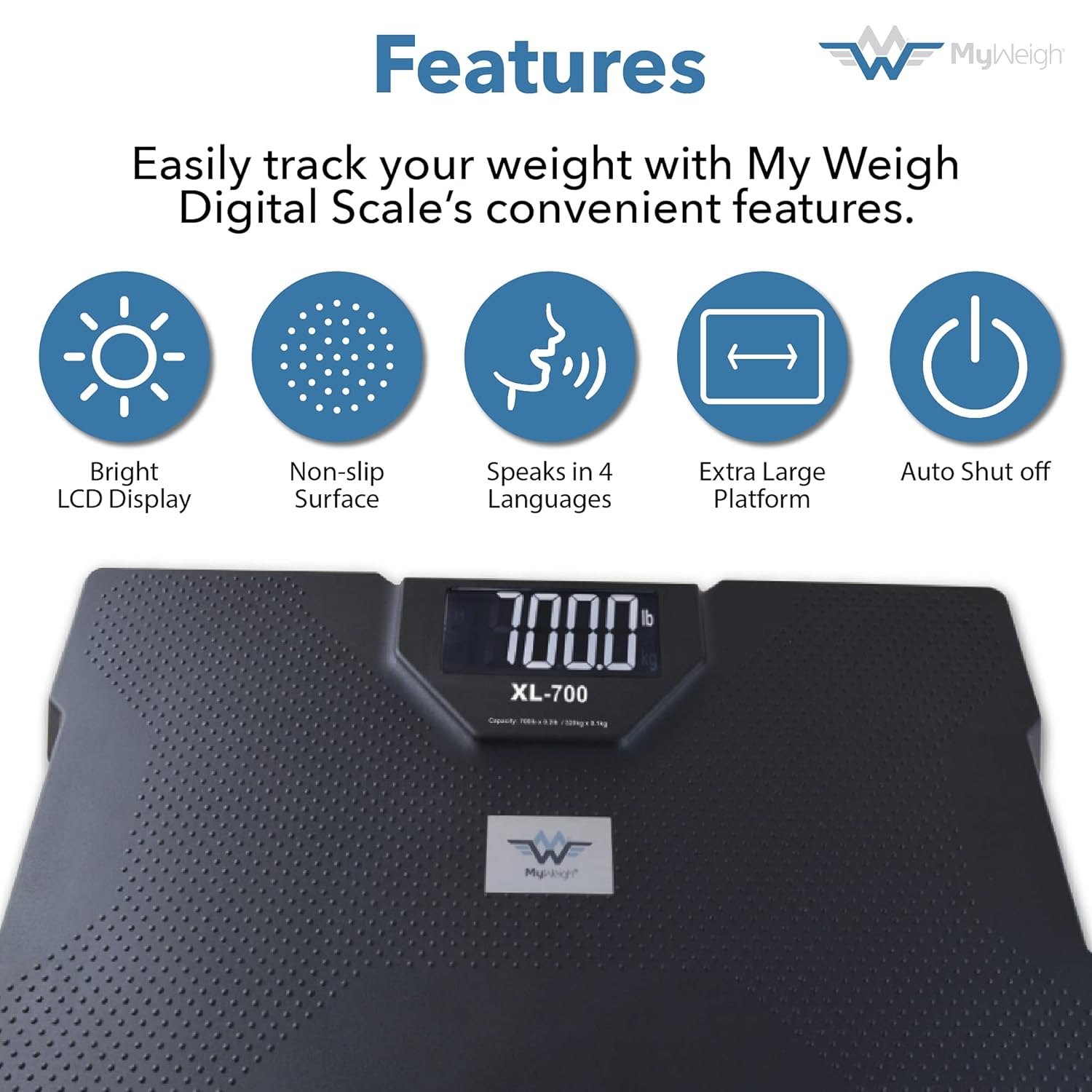 My Weigh Xl-700 Talking Bathroom Scale 700 Lb 320Kg image number 4