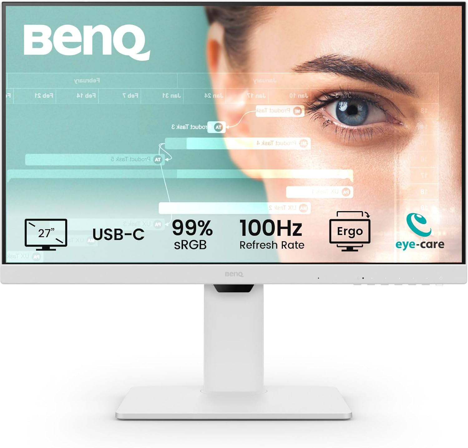 Benq GW2786TC 27" IPS 1080P Home Office Monitor, FHD, USB-C (65W Power Delivery), 100Hz, Eye-Care, Ergo Design, USB Hub, Daisy-Chain, High Refresh Rate, 99% Srgb, HDMI, Display Port, T&Uuml;V Certified image number 2