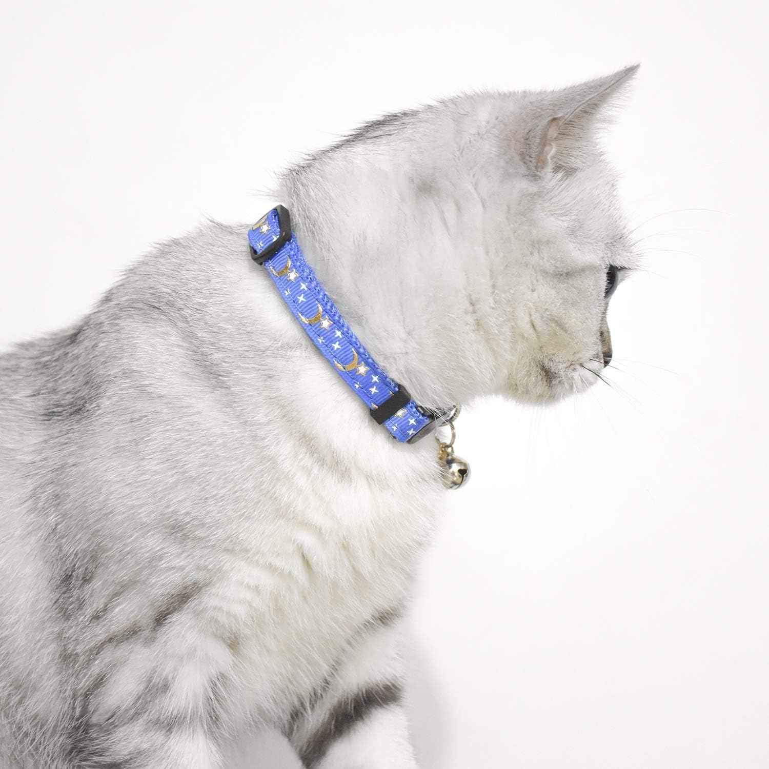 2PCS Glow in the Dark Cat Collars with Bell - Adjustable Breakaway Kitten Collars, Safe Stretch Clasp, Cute Moons & Stars Pendant for Indoor/Outdoor Cats image number 2