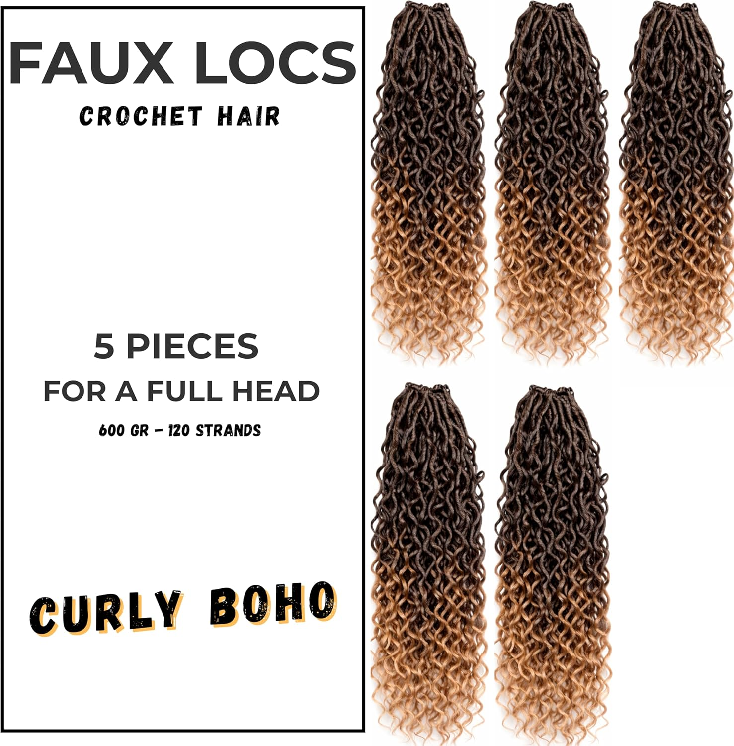 1B/27, 55 Cm/River Locs / 600 G/Pack of 5 Extensions for Braiding Crochet/Per Piece 120 G 24 Strands = 120 Strands 600 G Premium Hair Look + Shower Cap, Jewellery and Hooks Free image number 2