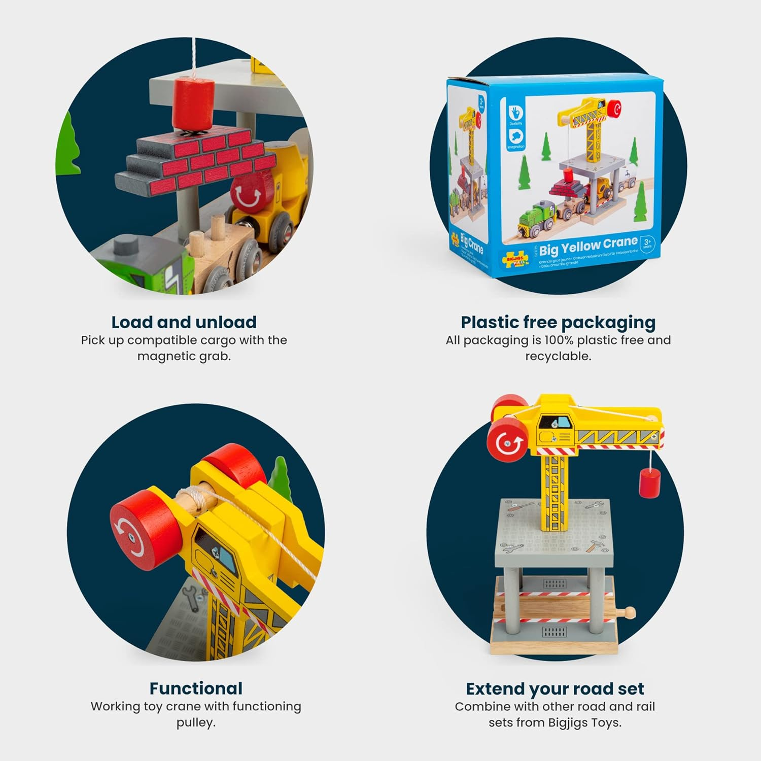 Bigjigs Rail Magnetic Big Yellow Crane - Other Major Wooden Rail Brands Are Compatible image number 3